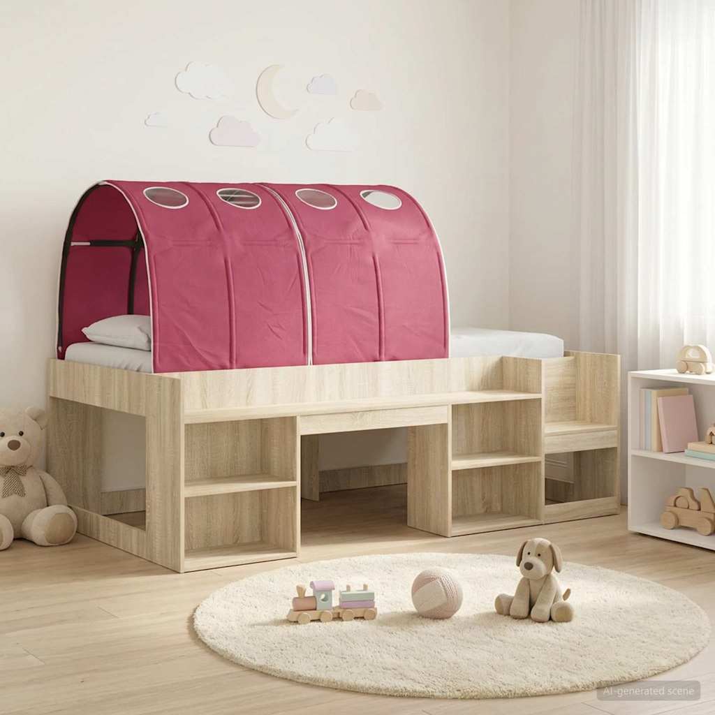 Bettgestell mit Tunnel mit Regal 3 stk. Sonoma Eiche und Rot