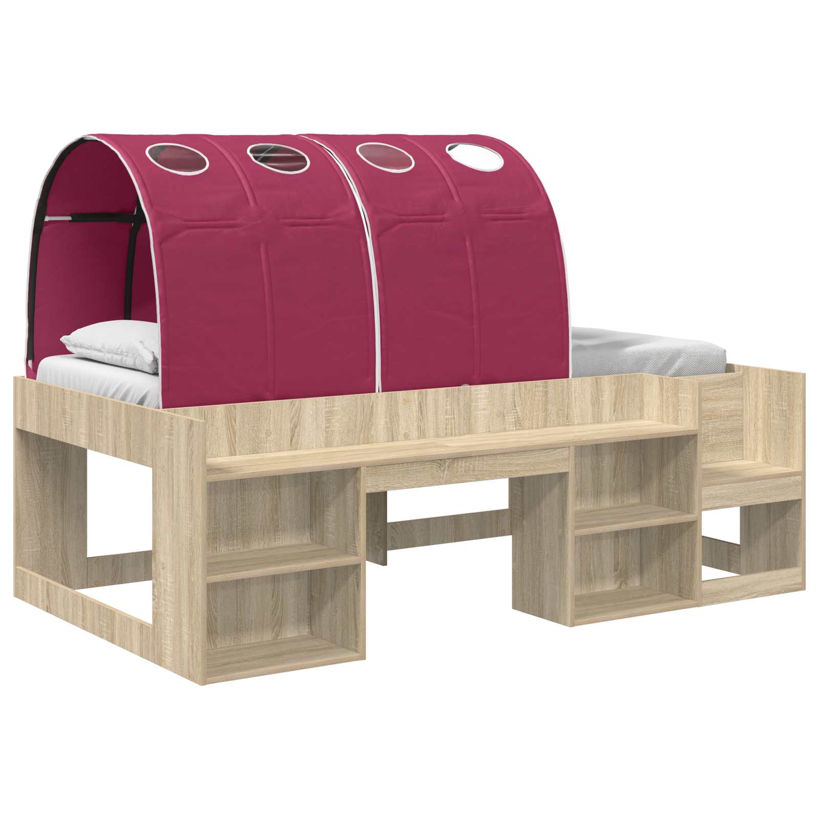 Bettgestell mit Tunnel mit Regal 3 stk. Sonoma Eiche und Rot