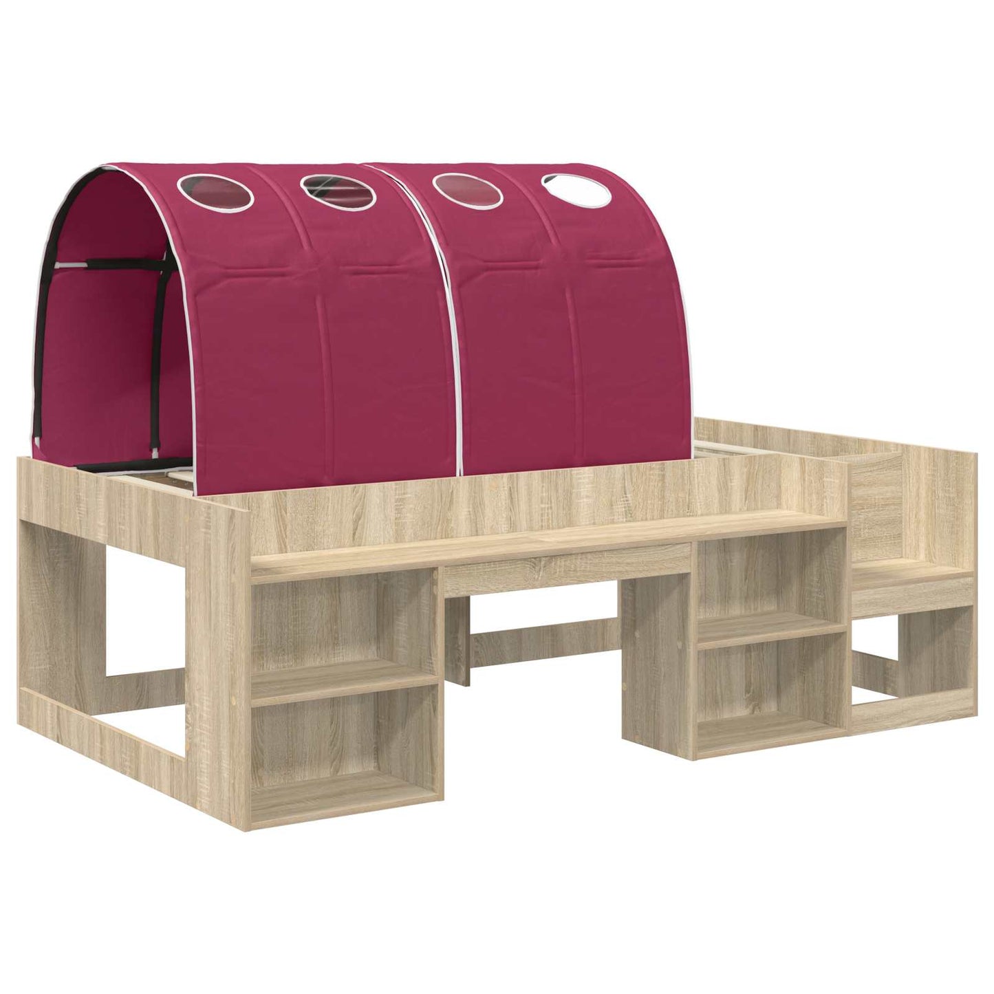 Bettgestell mit Tunnel mit Regal 3 stk. Sonoma Eiche und Rot