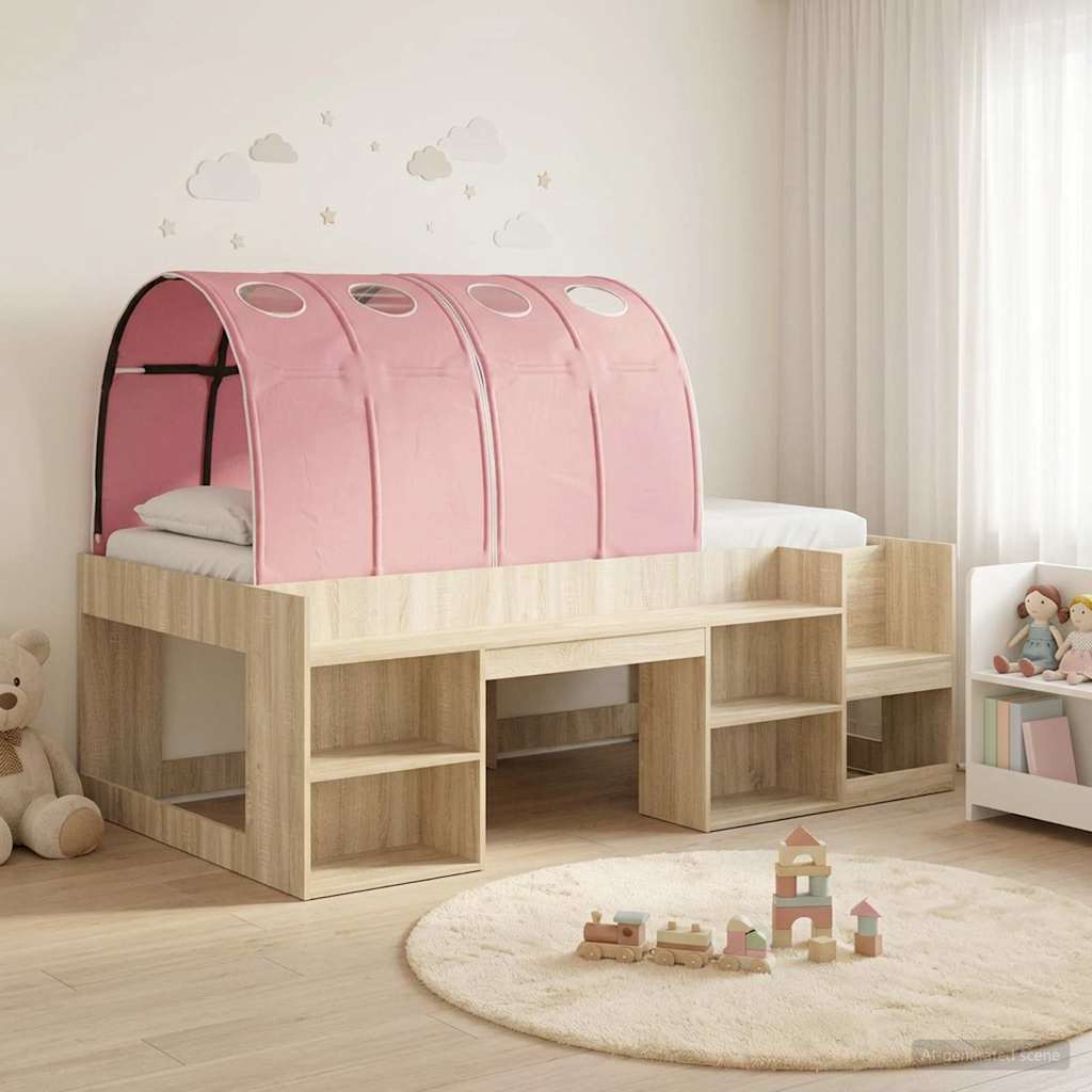 Bettgestell mit Tunnel mit Regal 3 Stk. Sonoma Eiche und Pink