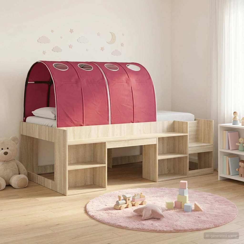 Bettgestell mit Tunnel mit Regal 3 Stk. Sonoma Eiche und Rot