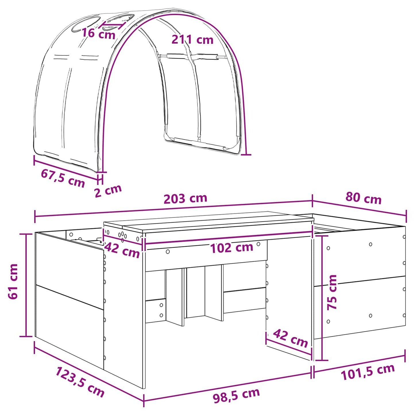 Bettgestell mit Tunnel 3 stk. Weiß und Rosa Holzwerkstoff