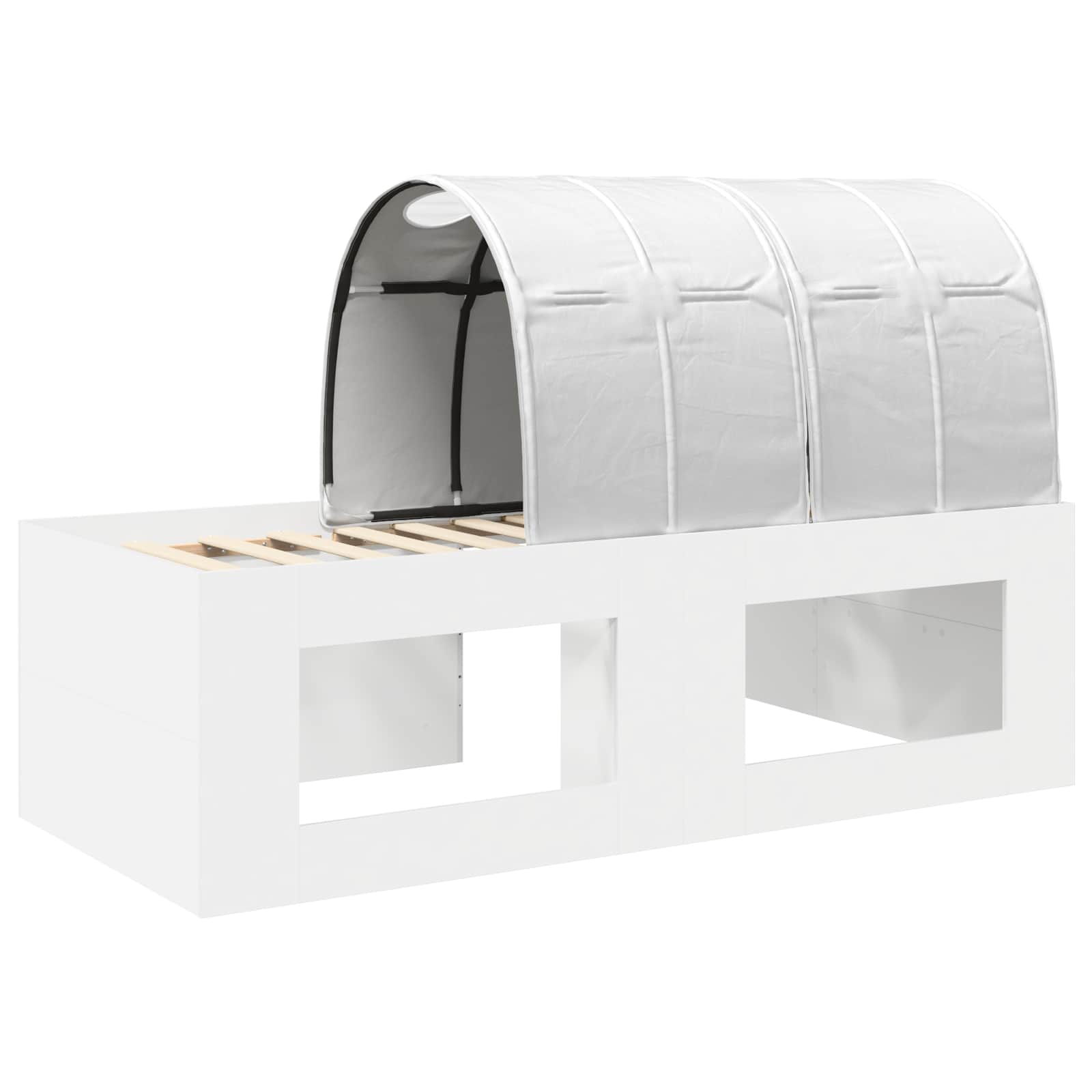 Bettgestell mit Tunnel mit Regal 3 Stk. Weiß Holzwerkstoff