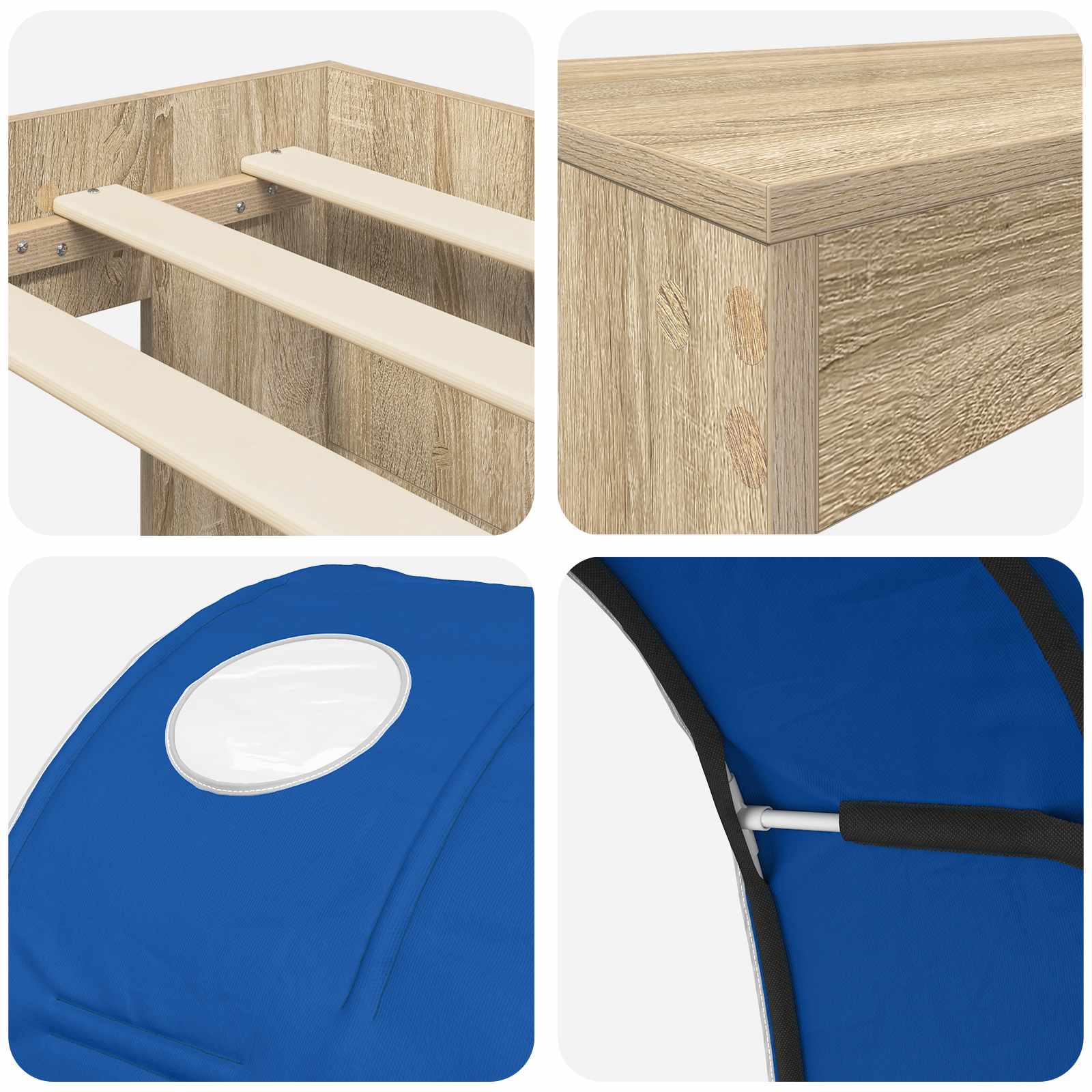 Bettgestell mit Tunnel mit Regal 3 stk. Sonoma Eiche und Blau