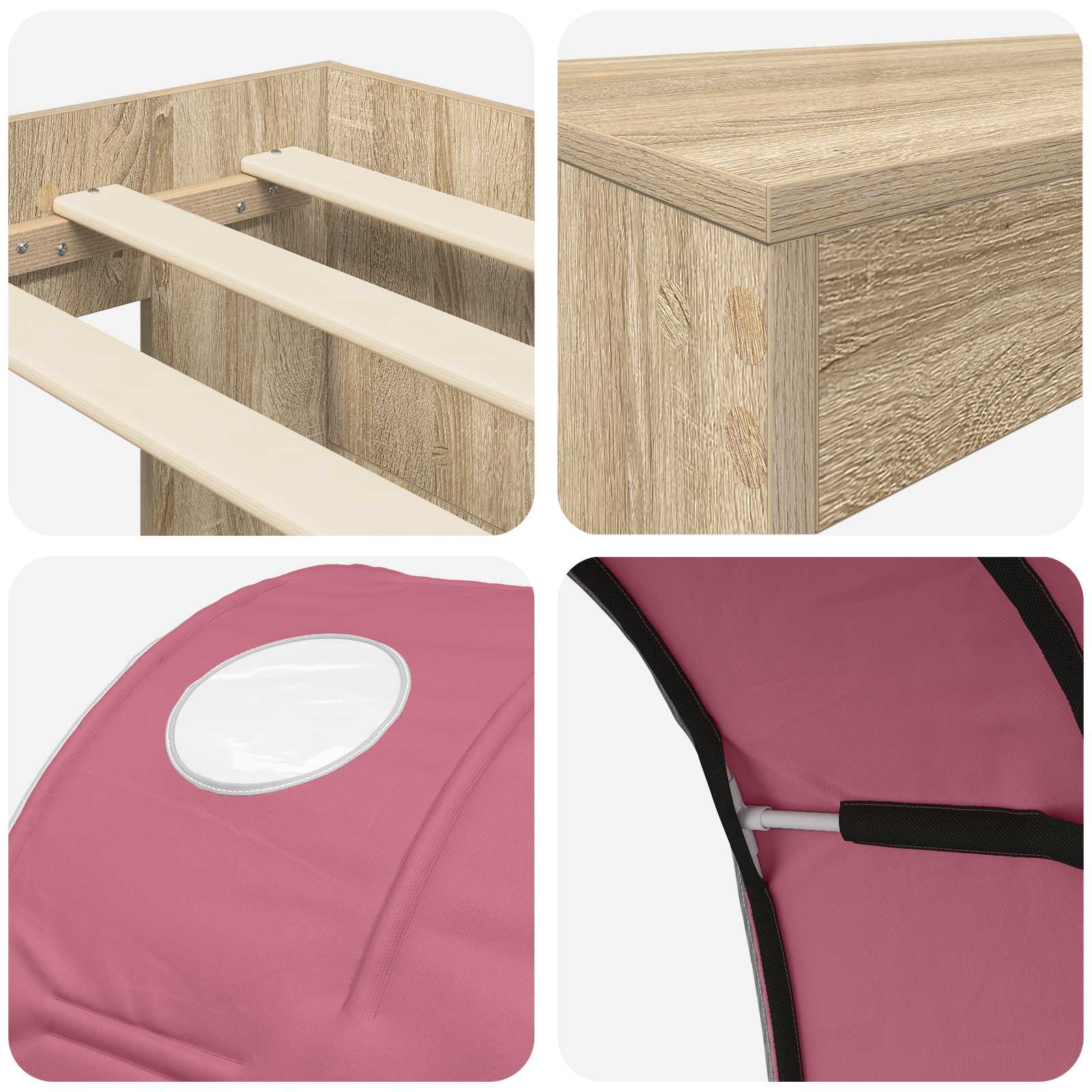 Bettgestell mit Tunnel mit Regal 3 stk. Sonoma Eiche und Pink