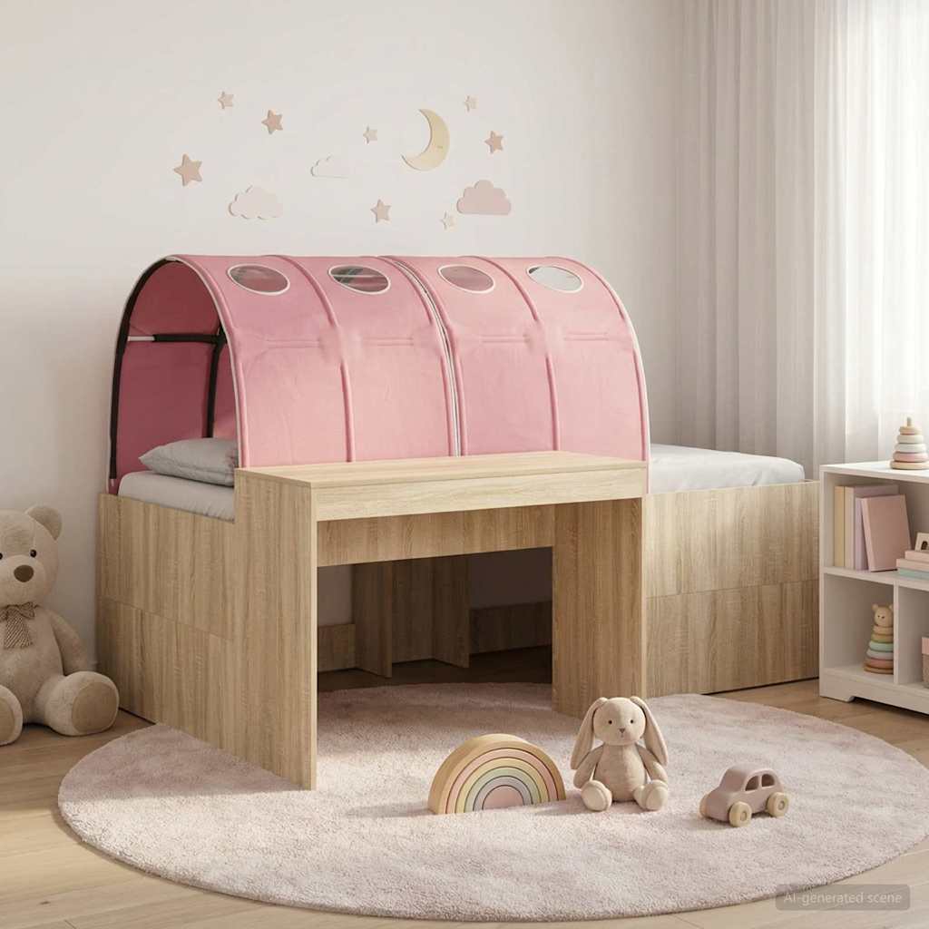 Bettgestell mit Tunnel mit Regal 3 stk. Sonoma Eiche und Pink