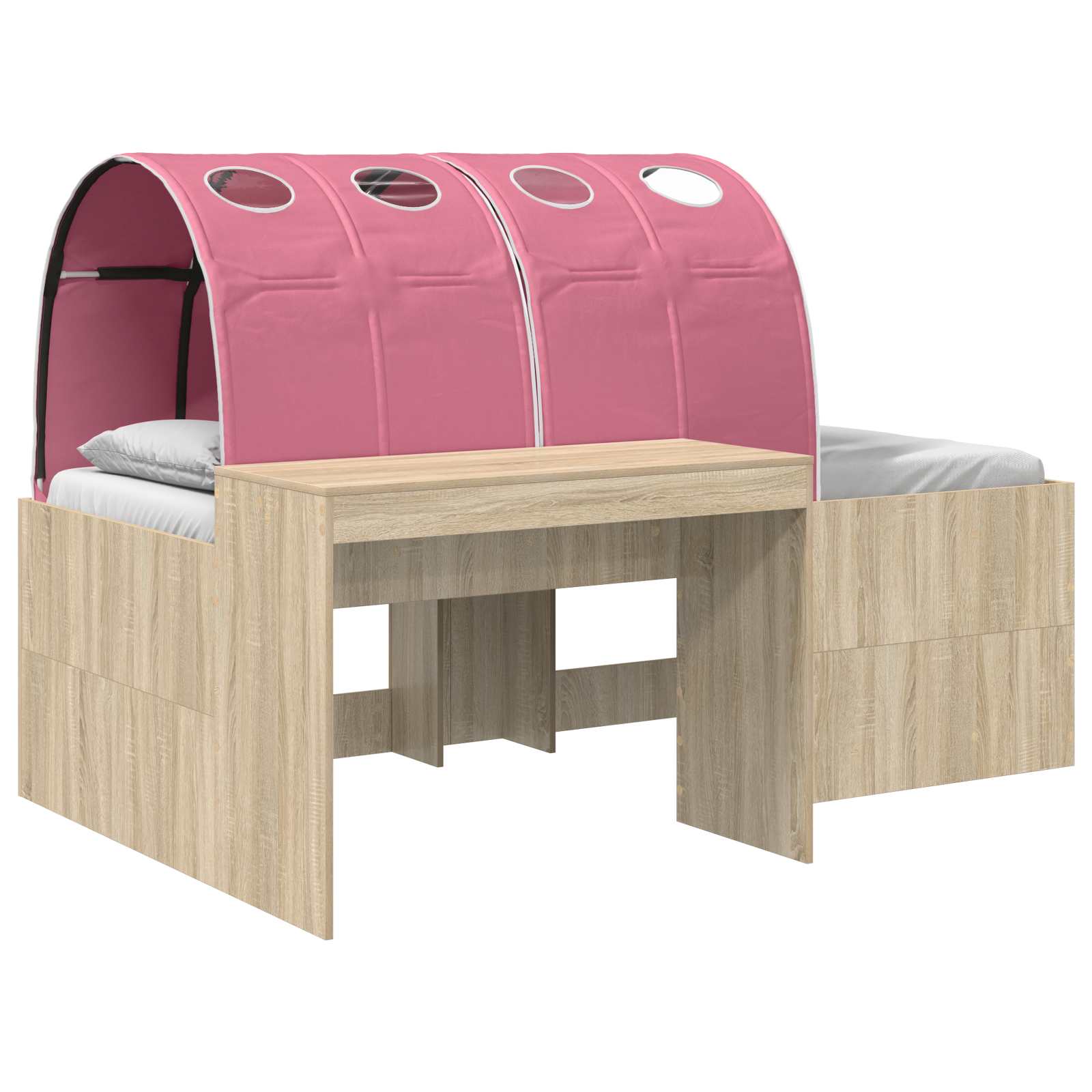 Bettgestell mit Tunnel mit Regal 3 stk. Sonoma Eiche und Pink