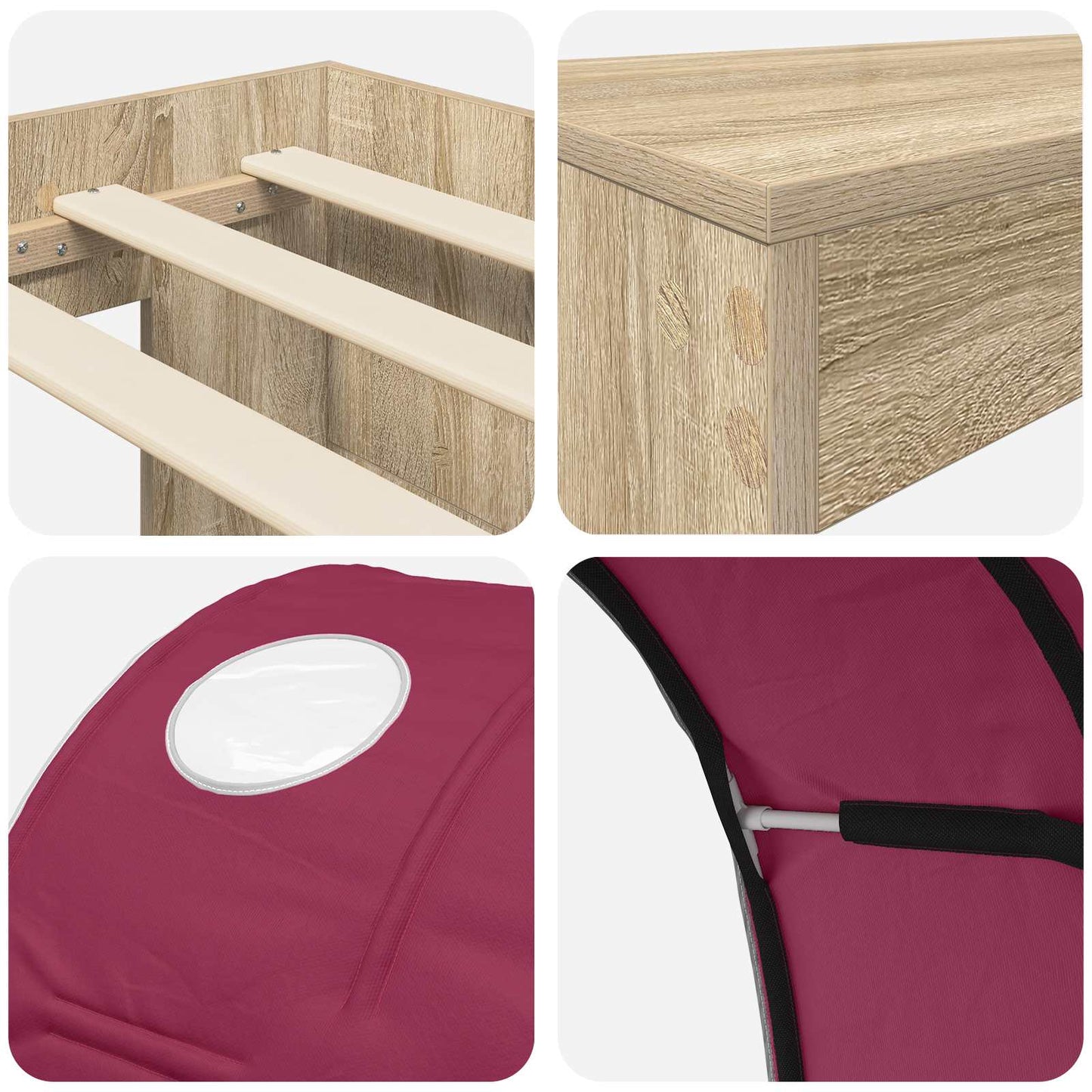 Bettgestell mit Tunnel mit Regal 3 stk. Sonoma Eiche und Rot