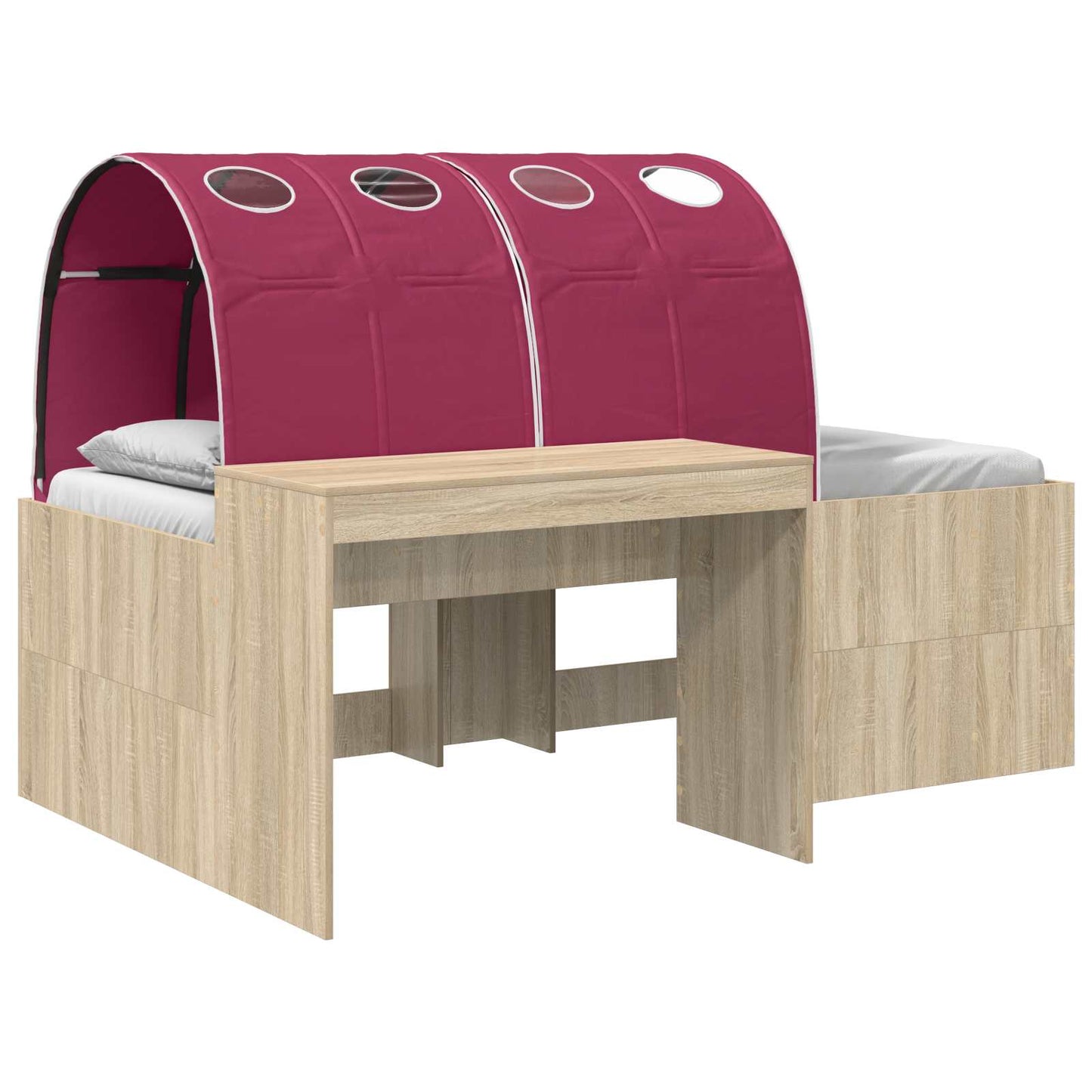 Bettgestell mit Tunnel mit Regal 3 stk. Sonoma Eiche und Rot