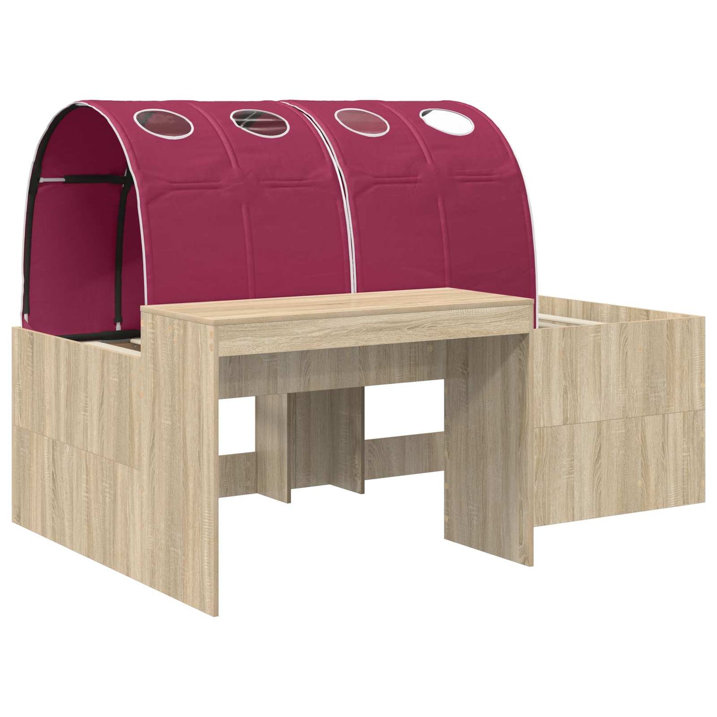 Bettgestell mit Tunnel mit Regal 3 stk. Sonoma Eiche und Rot