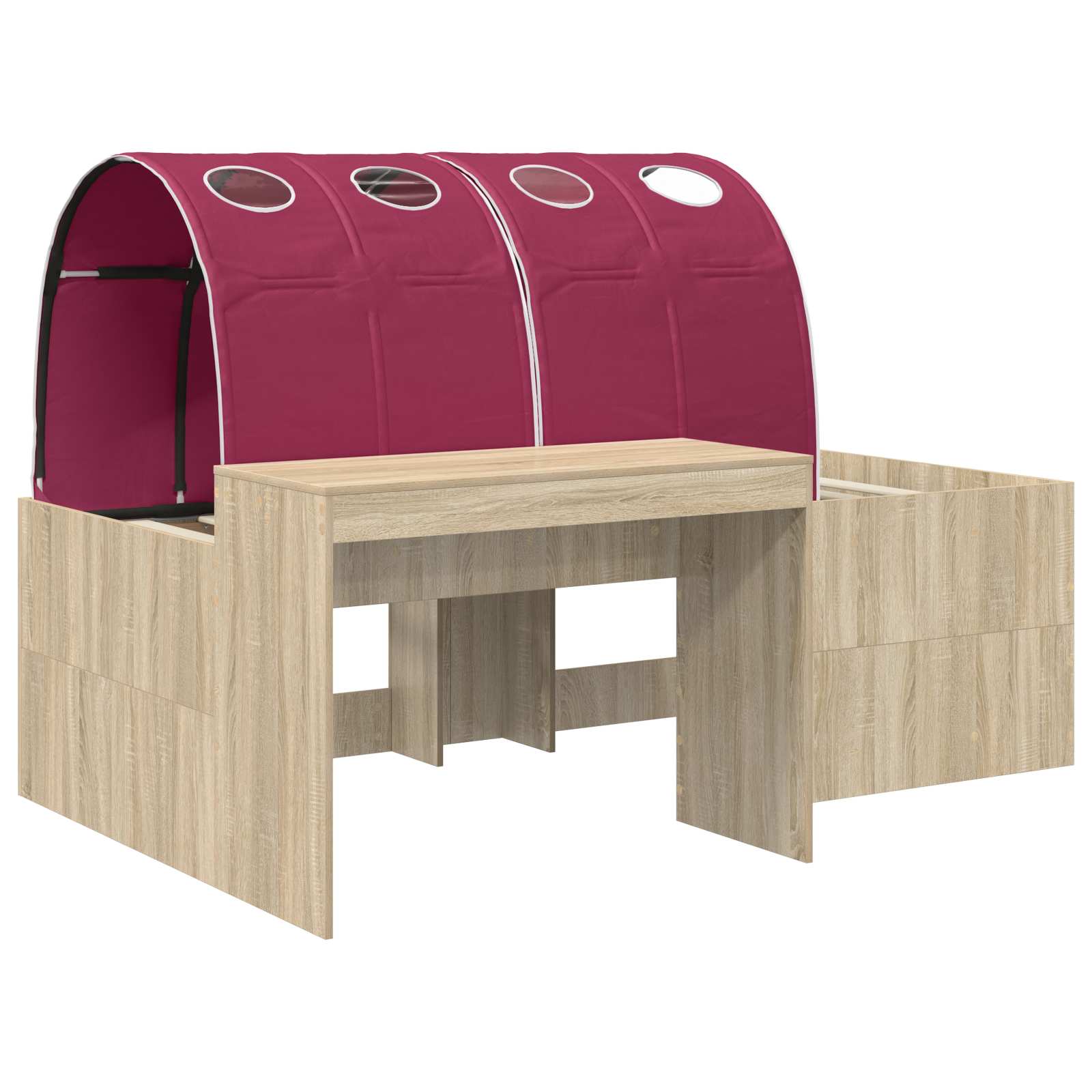 Bettgestell mit Tunnel mit Regal 3 stk. Sonoma Eiche und Rot