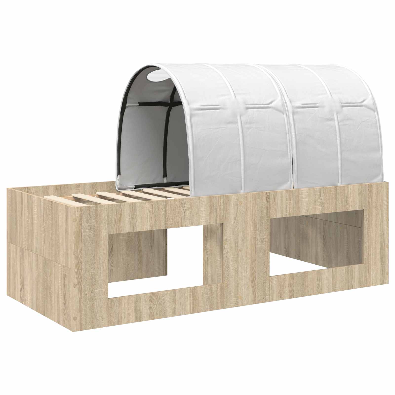 Bettgestell mit Tunnel mit Regal 3 stk. Sonoma-Eiche und Weiß