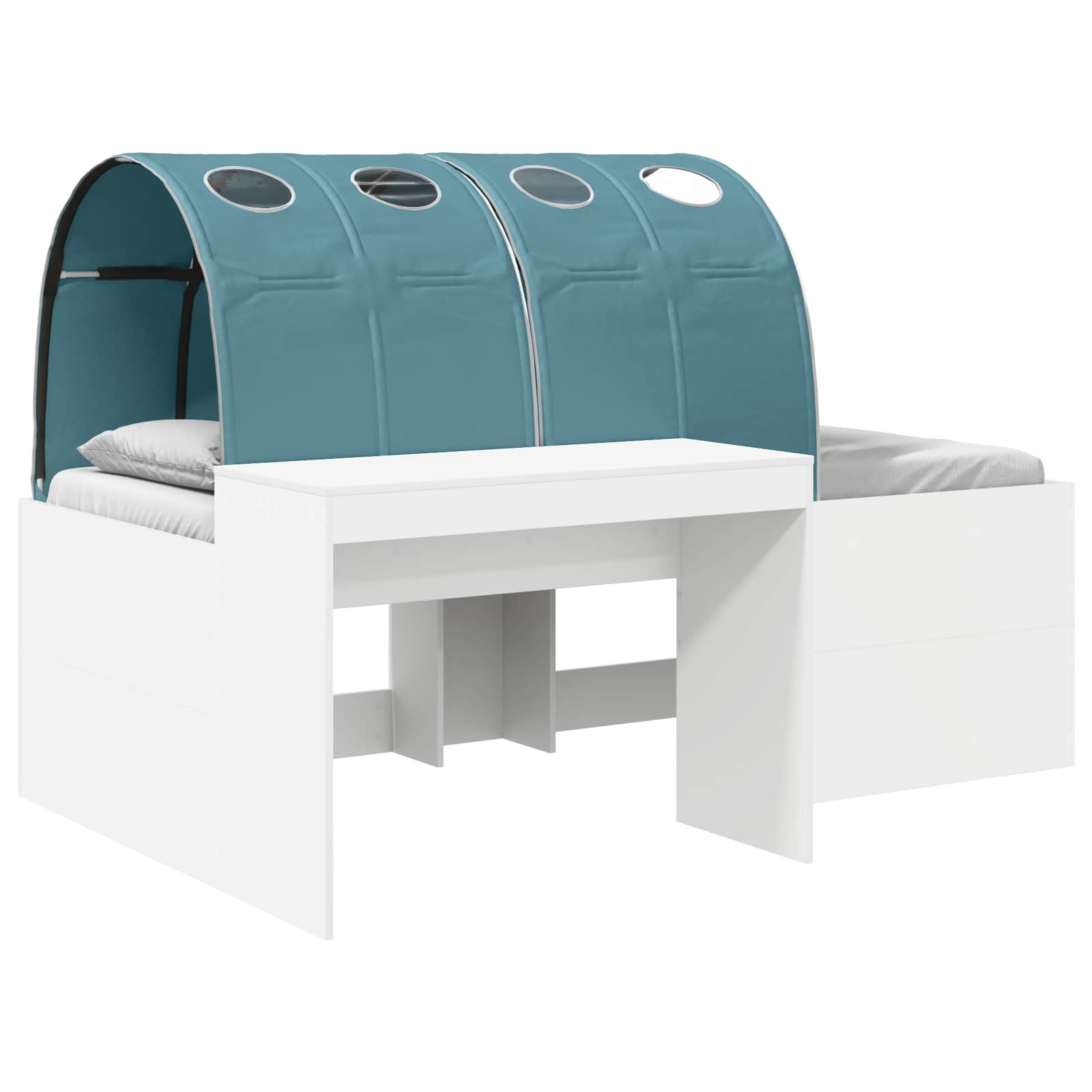 Bett mit Tunnel 4 stk. Weiß und Hellblau Holzwerkstoff