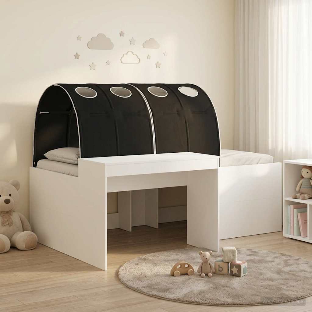 Bett mit Tunnel 4 stk. Weiß und Schwarz Holzwerkstoff