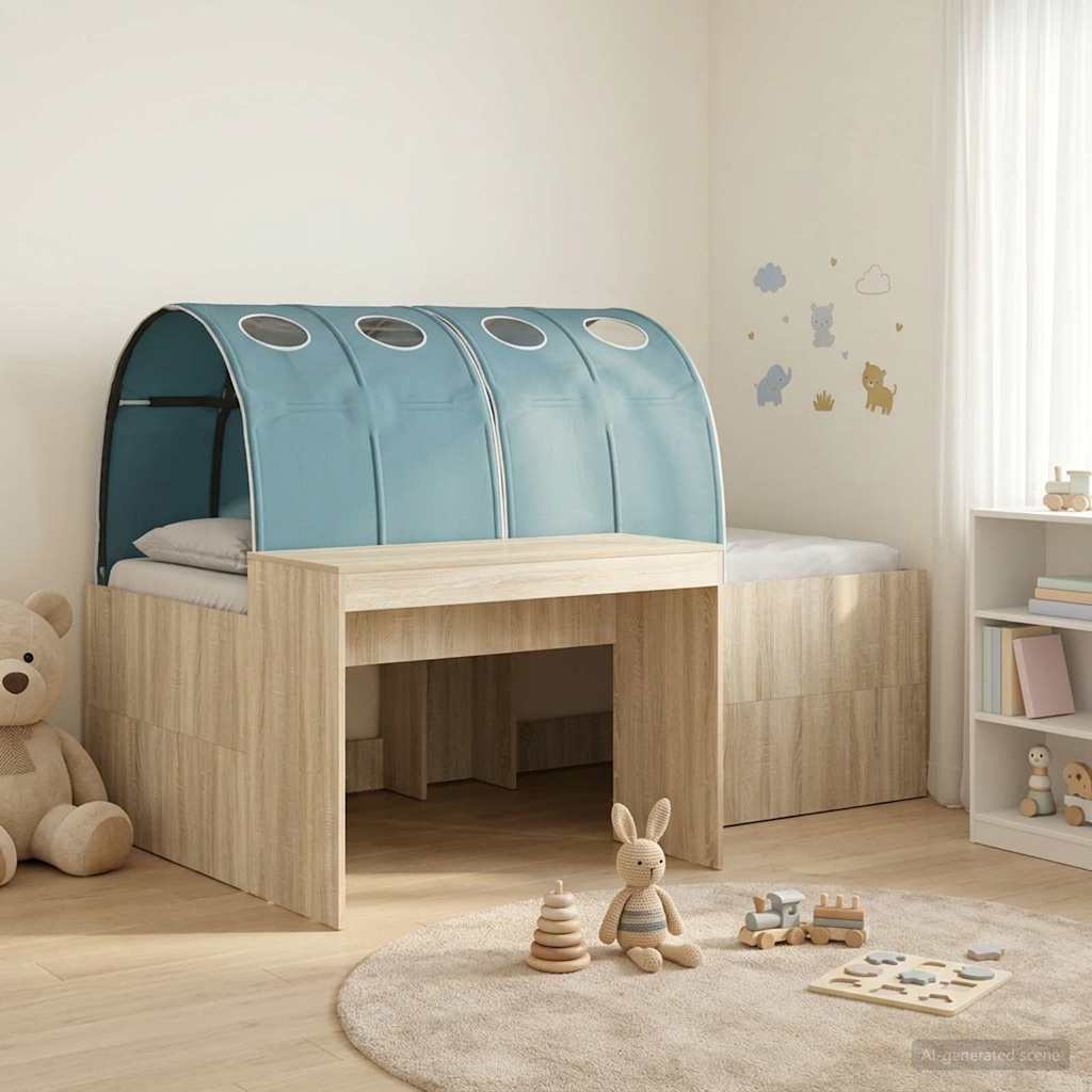 Bett mit Tunnel 3 Stk. Sonoma Eiche und Hellblau Holzwerkstoff