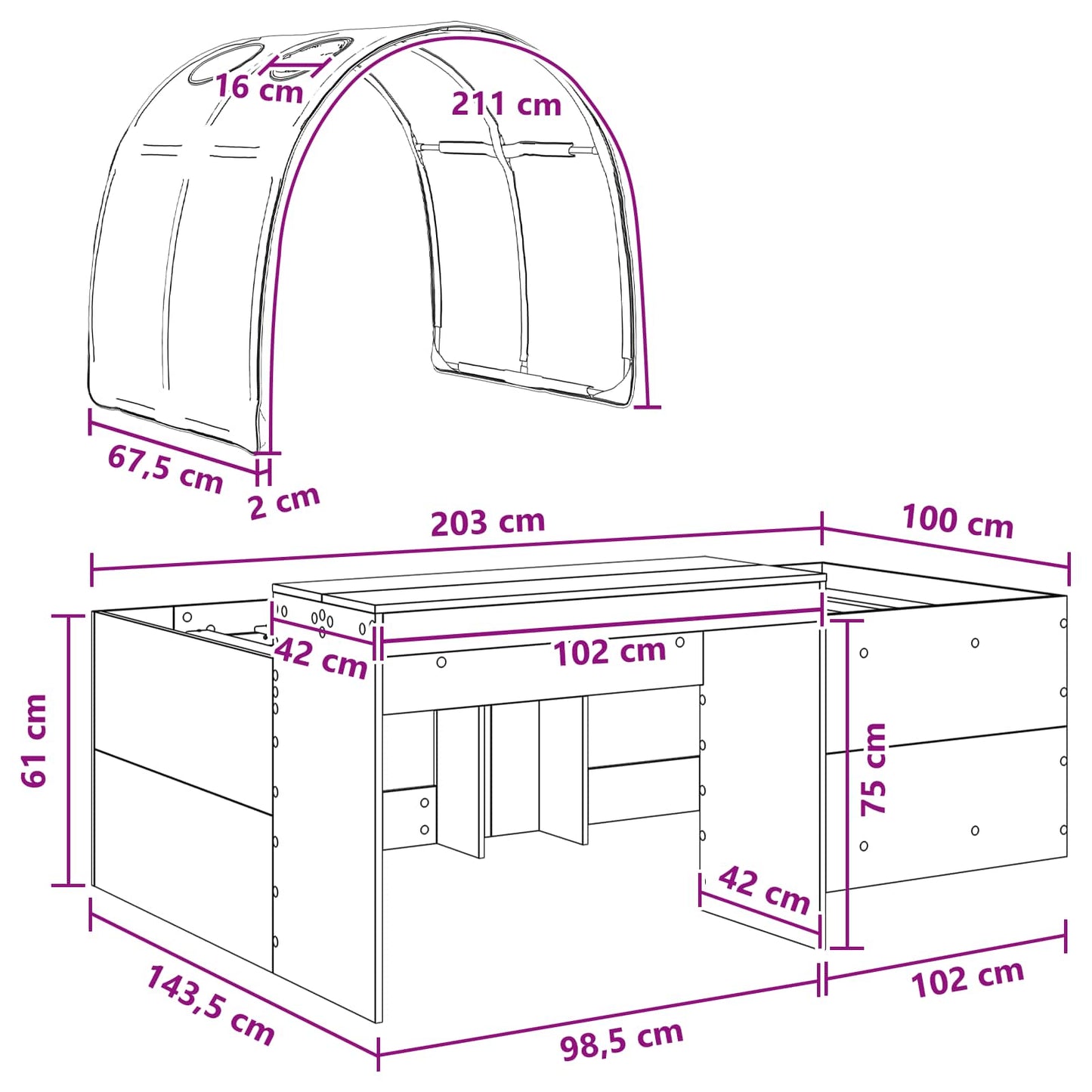 Bett mit Tunnel 3 Stk. Sonoma Eiche und Blau Holzwerkstoff