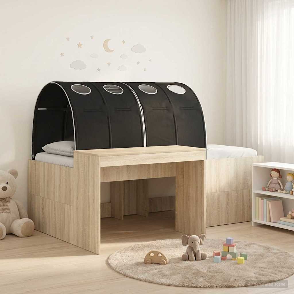 Bett mit Tunnel 3 Stk. Sonoma Eiche und Schwarz Holzwerkstoff