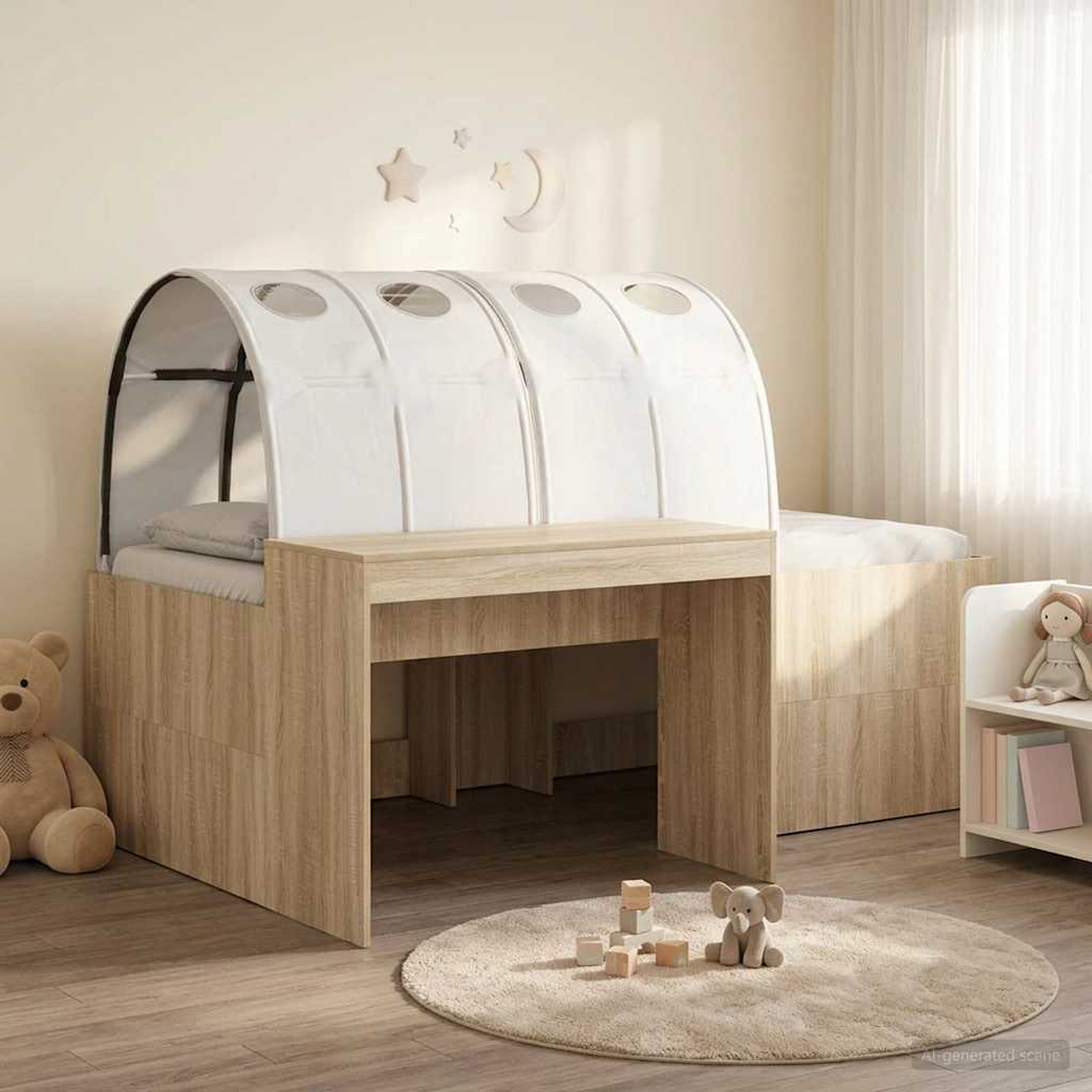 Bett mit Tunnel 3 Stk. Sonoma-Eiche und Weiß Holzwerkstoff
