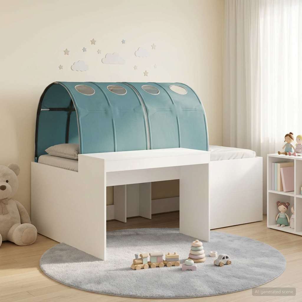 Hochbett mit Schreibtisch für Kinder 3 Stk. Weiß und Hellblau