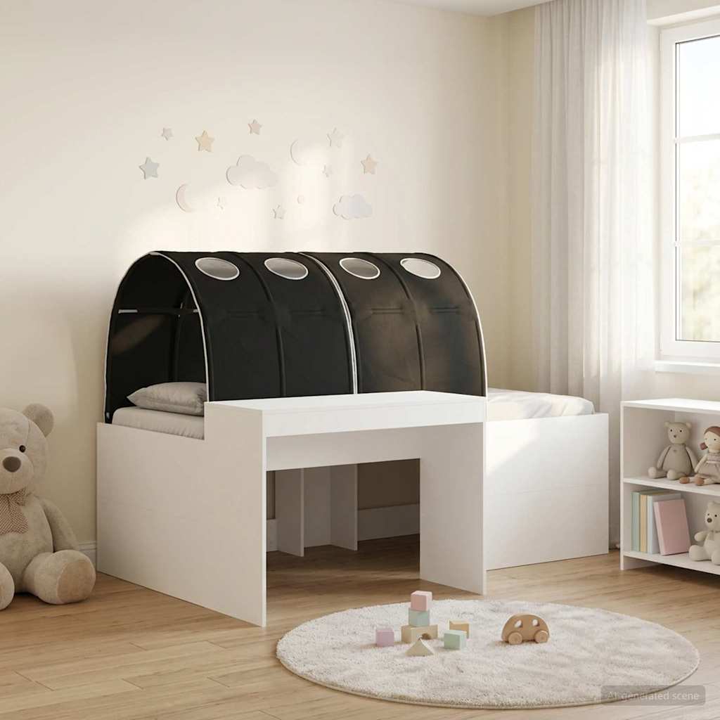 Hochbett mit Schreibtisch für Kinder 3 Stk. Weiß und Schwarz