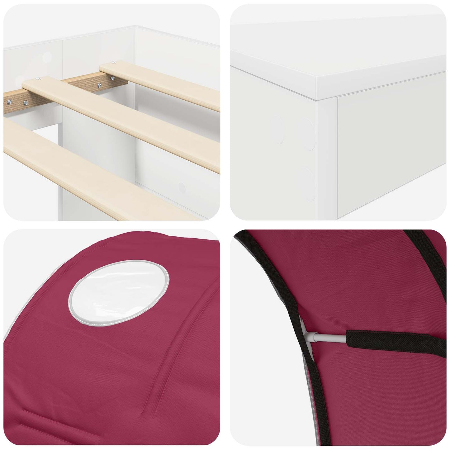 Bett mit Tunnel 3 stk. Artisian Eiche und Rot Holzwerkstoff