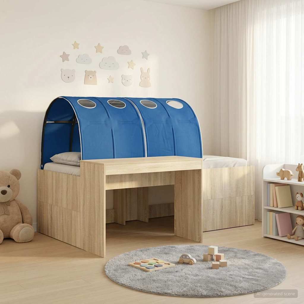 Bett mit Tunnel 3 Stk. Artisian Eiche und Blau Holzwerkstoff