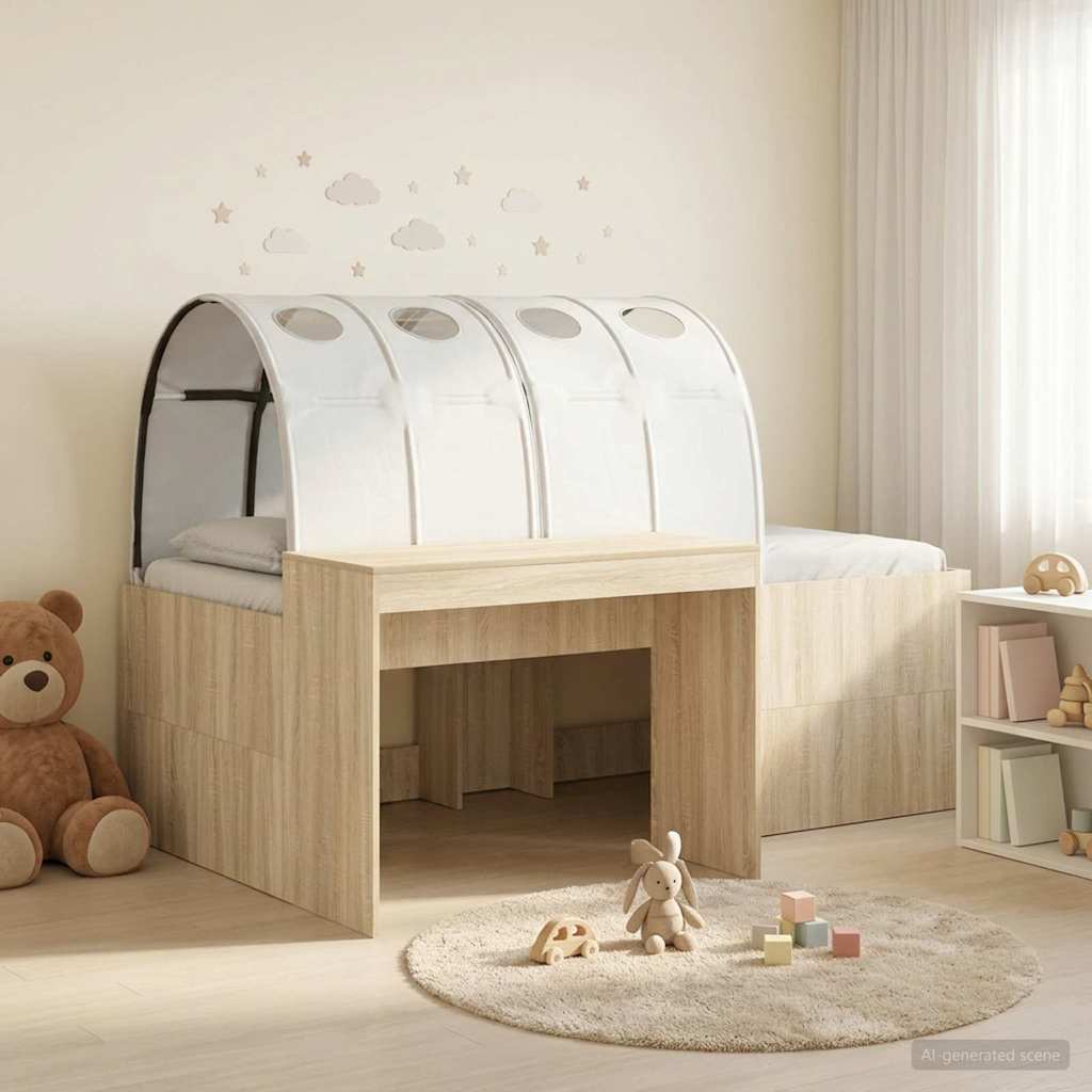 Bett mit Tunnel 3 Stk. Artisian Eiche und Weiß Holzwerkstoff