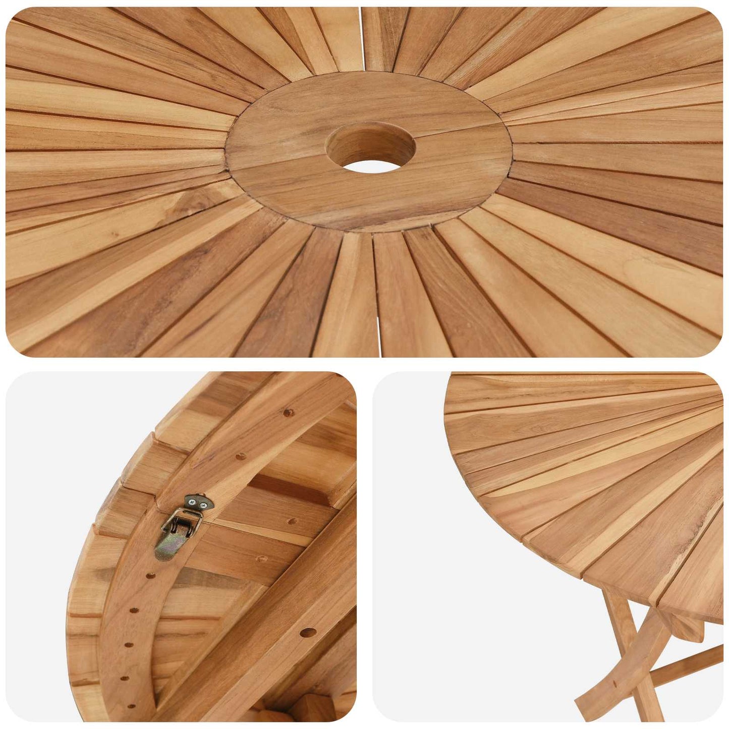Klappbarer Gartentisch Natur Ø 110 x 75 cm Massivholz Teak