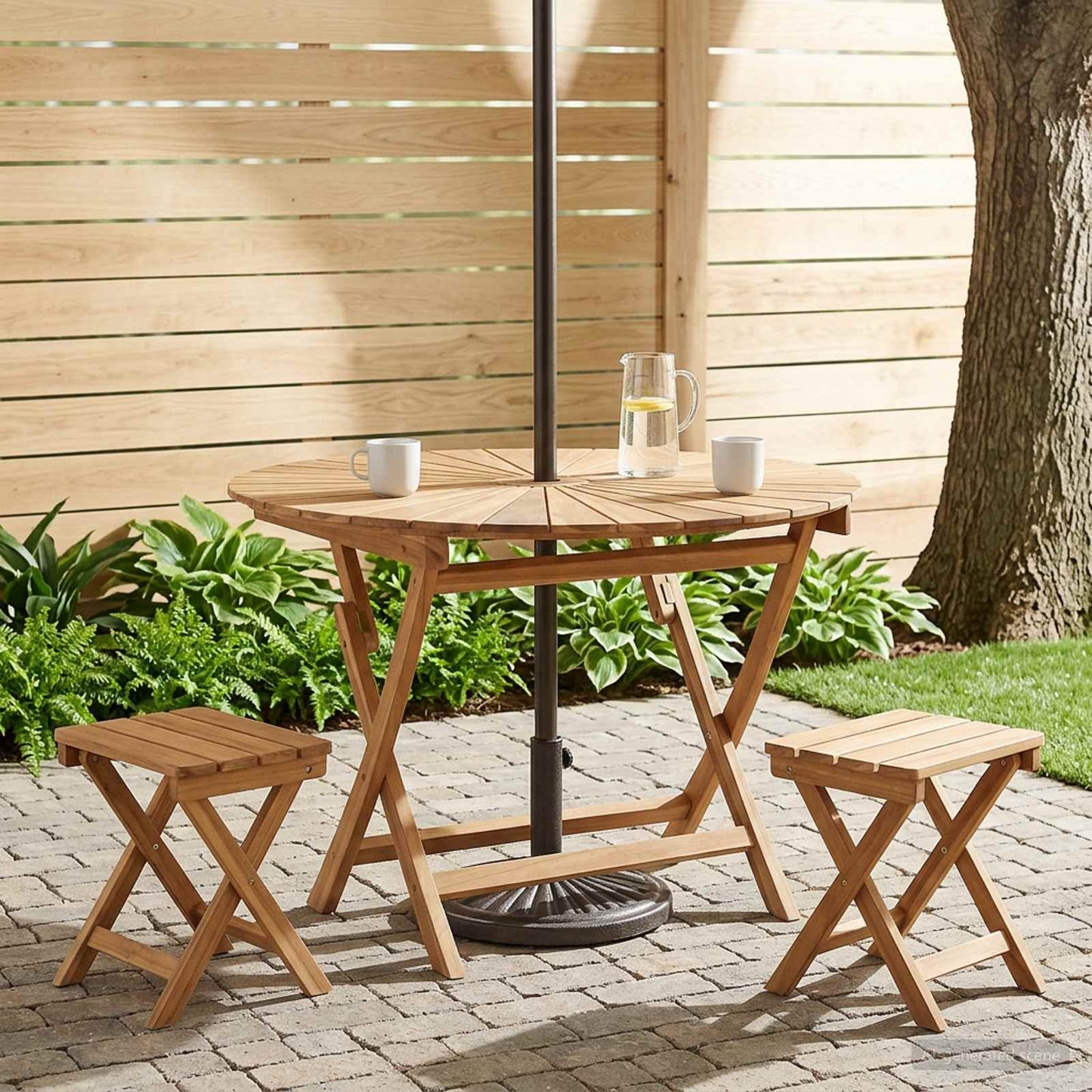 Klappbarer Gartentisch Natur Ø 110 x 75 cm Massivholz Teak
