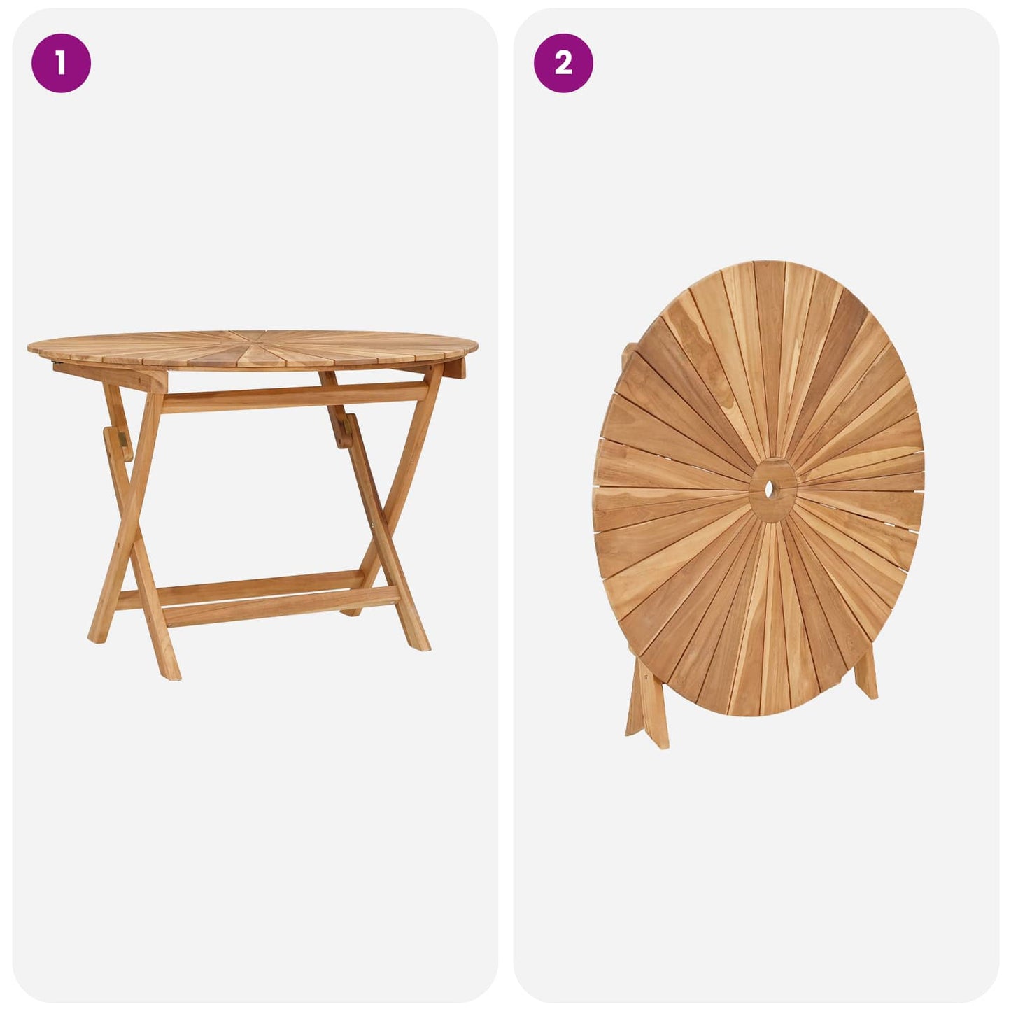Klappbarer Gartentisch Natur Ø 110 x 75 cm Massivholz Teak