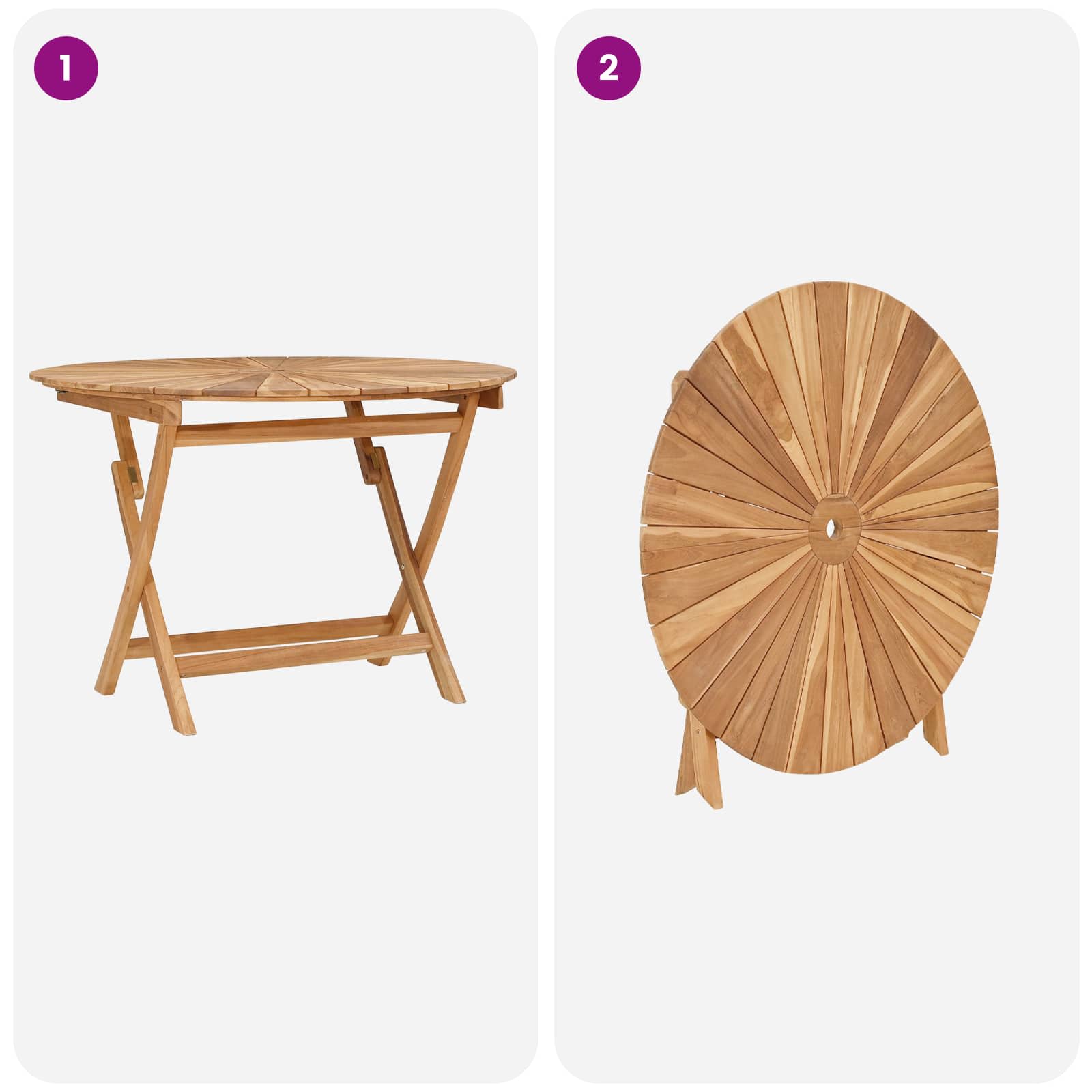 Klappbarer Gartentisch Natur Ø 110 x 75 cm Massivholz Teak
