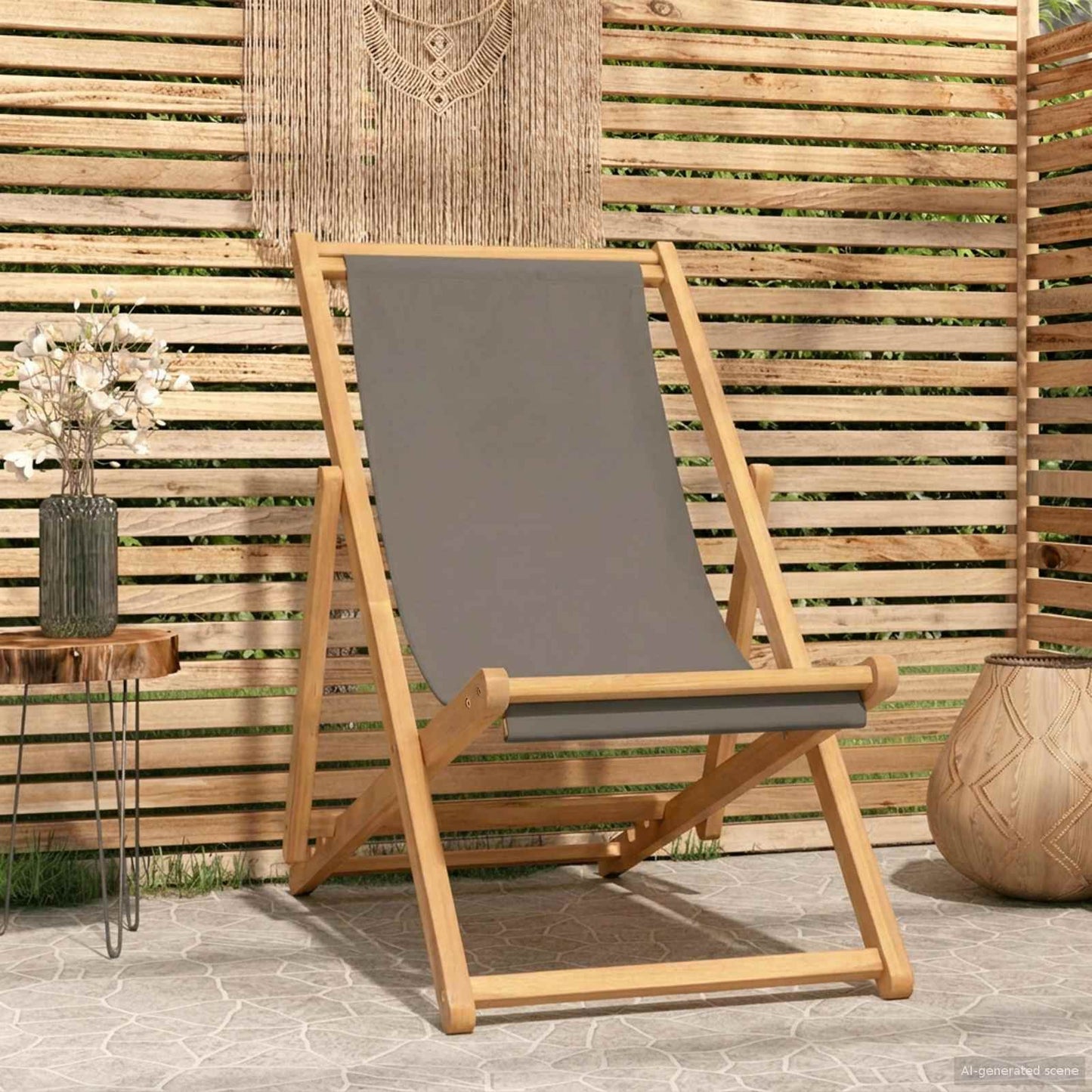 Liegestuhl Taupe Massivholz Teak
