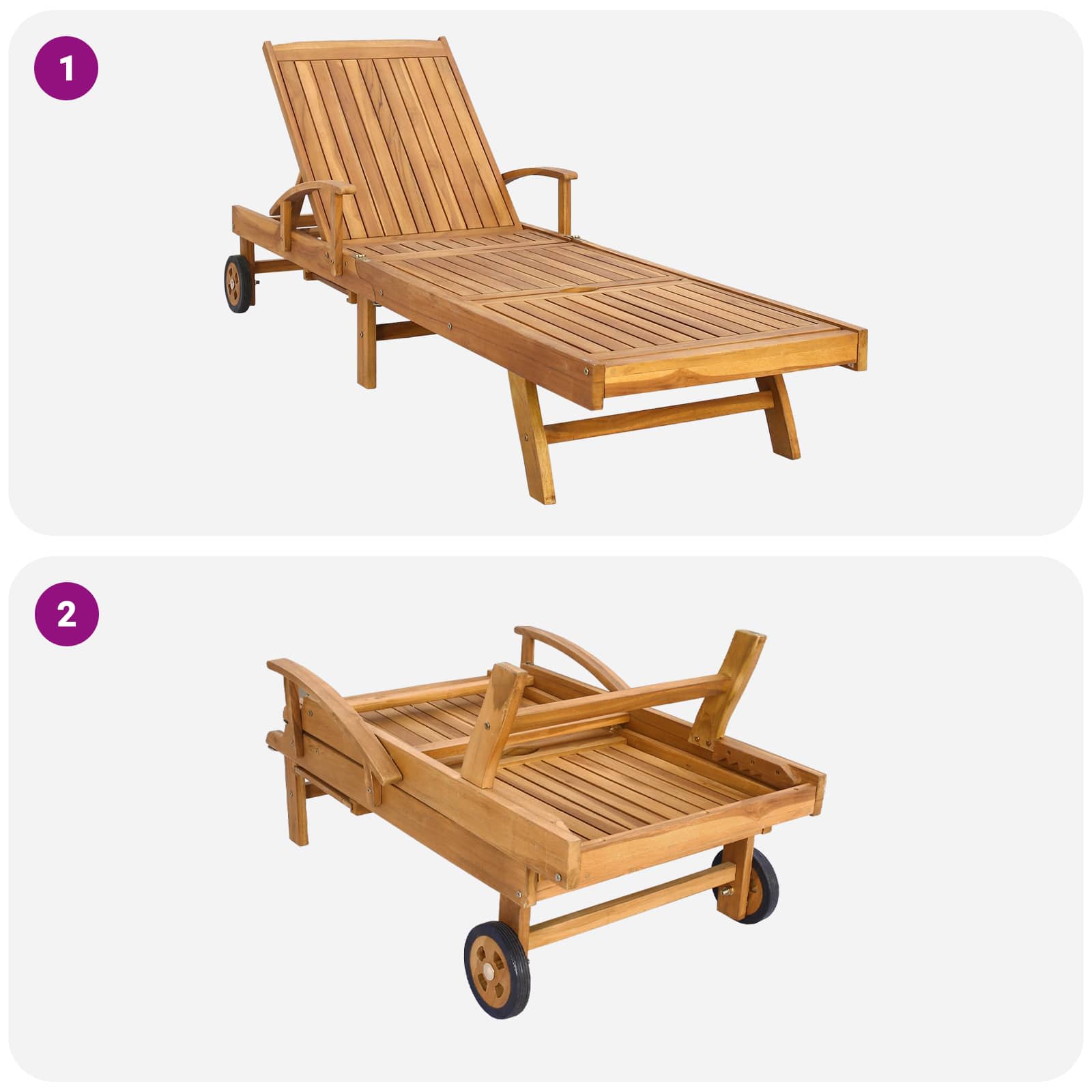 Sonnenliege Massivholz Teak Braun