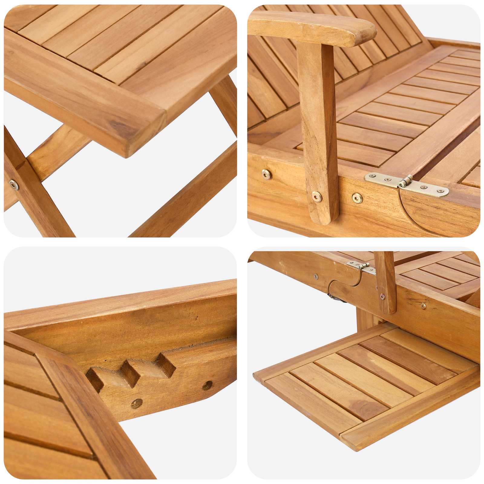 Sonnenliege mit Tisch Massivholz Teak Braun