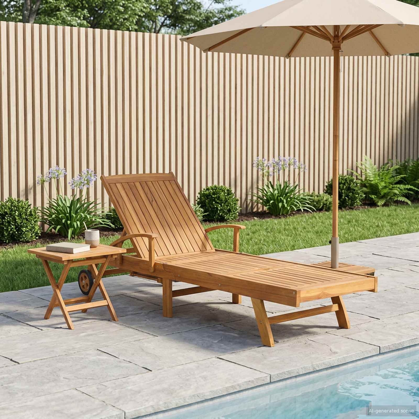 Sonnenliege mit Tisch Massivholz Teak Braun