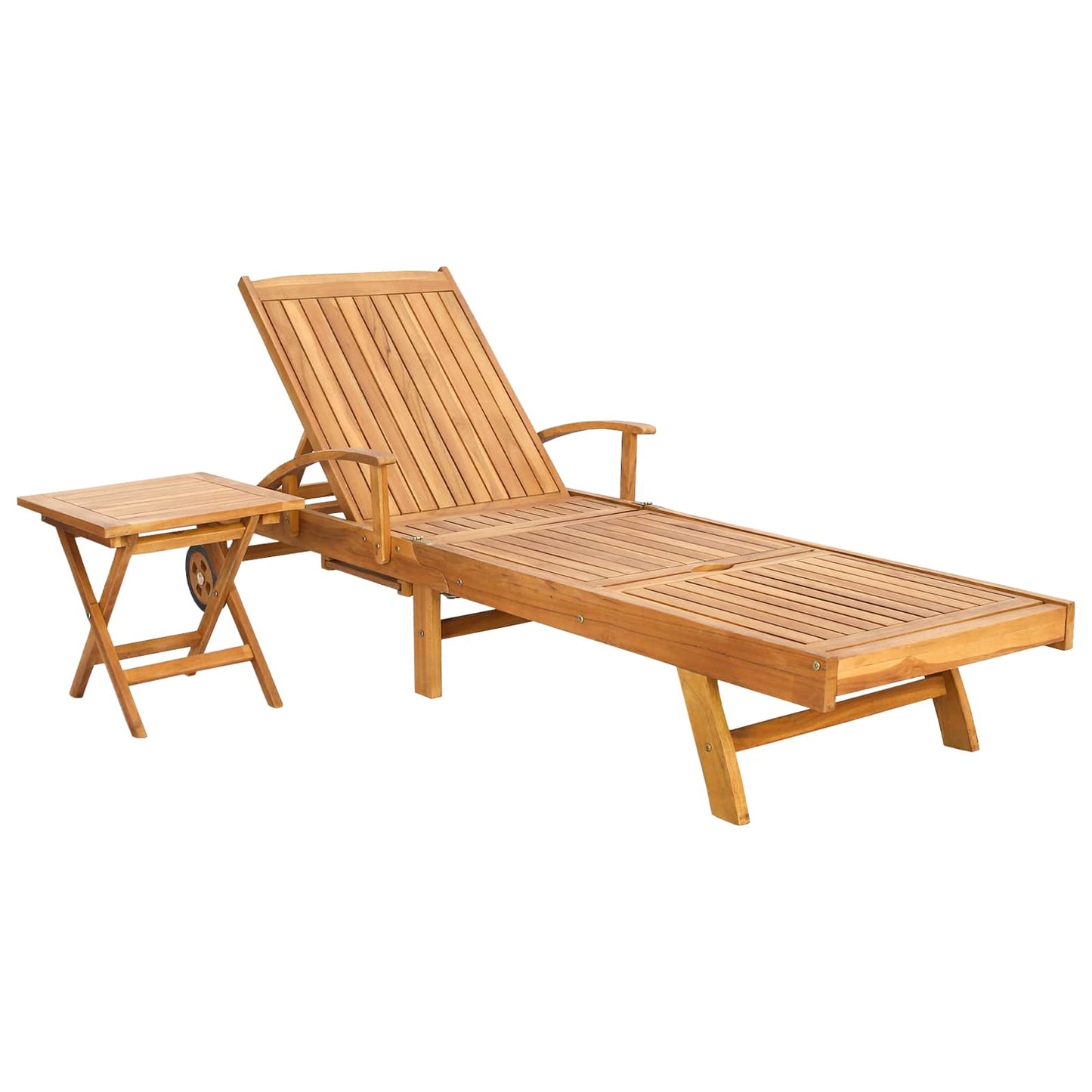Sonnenliege mit Tisch Massivholz Teak Braun