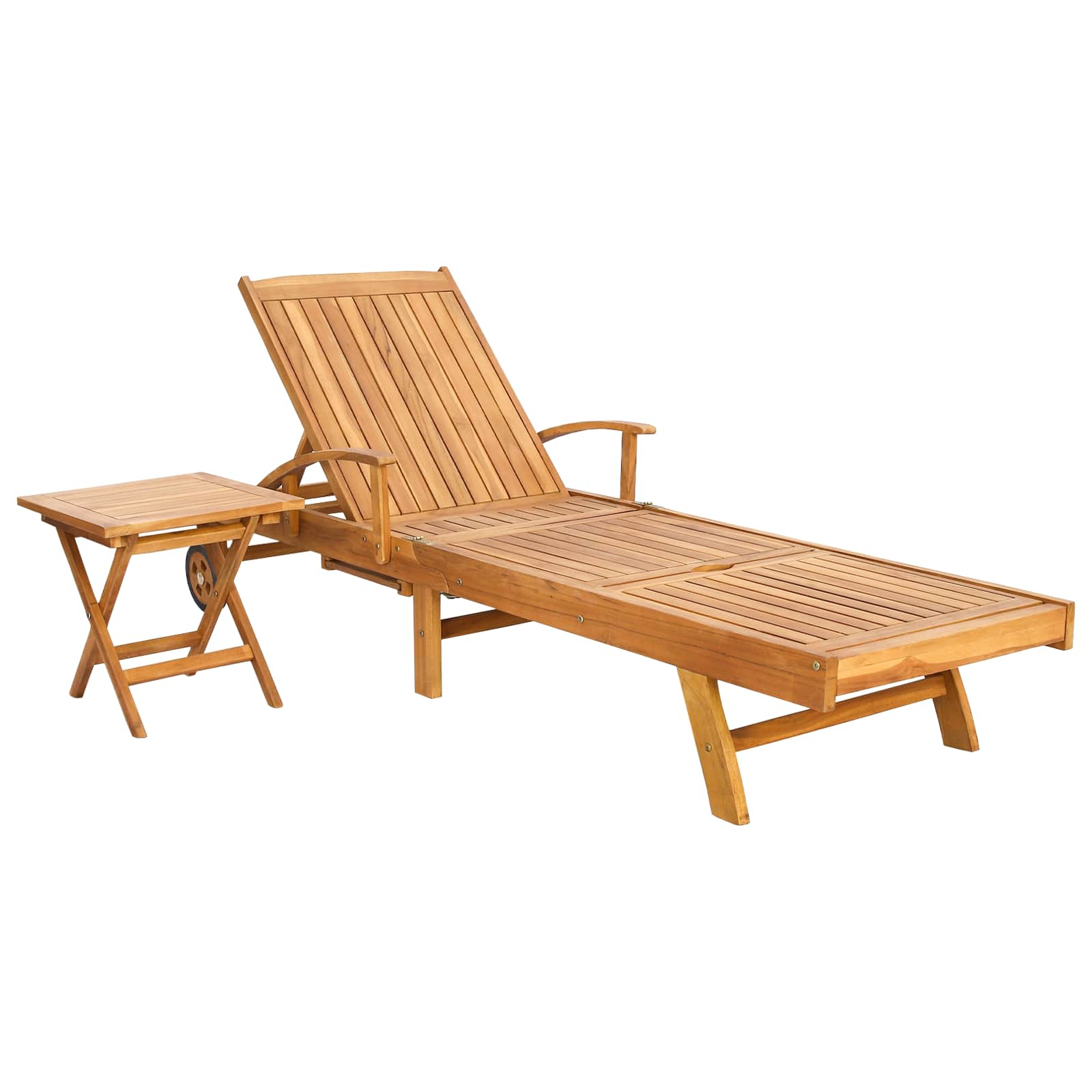 Sonnenliege mit Tisch Massivholz Teak Braun