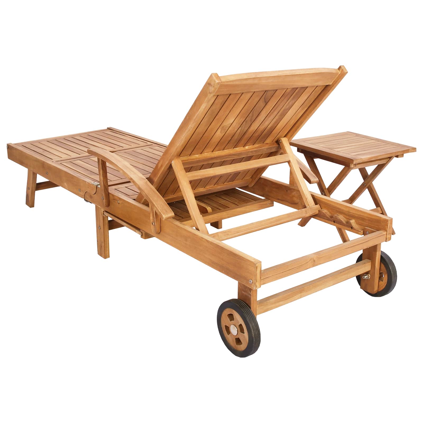 Sonnenliege mit Tisch Massivholz Teak Braun