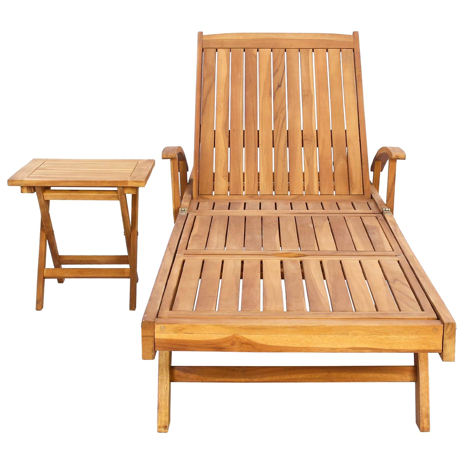 Sonnenliege mit Tisch Massivholz Teak Braun
