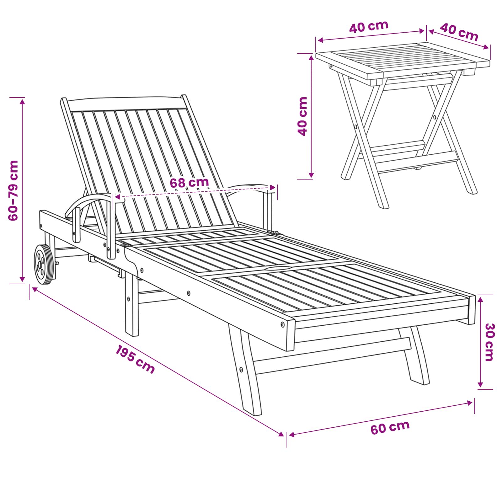 Sonnenliege mit Tisch Massivholz Teak Braun