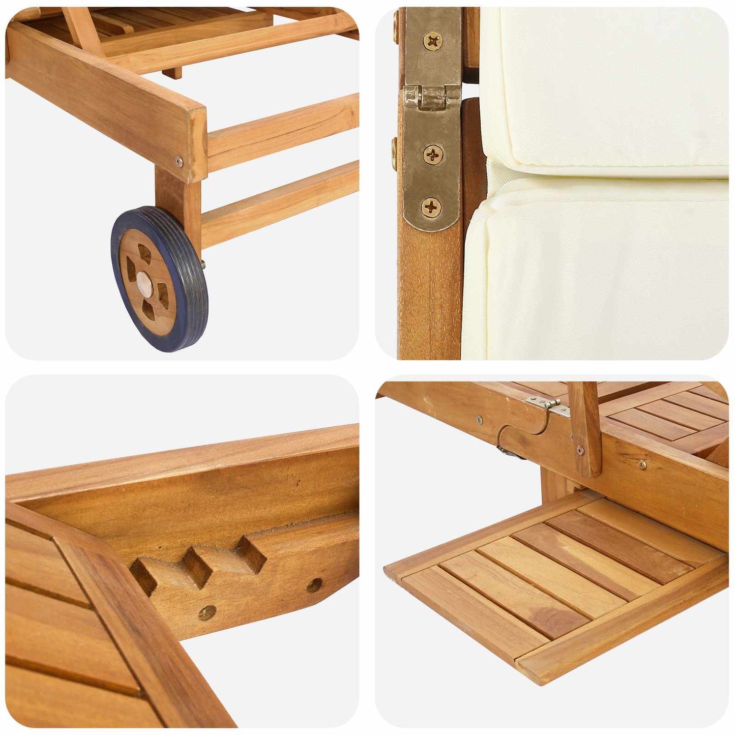 Sonnenliege mit Kissen Massivholz Teak Braun und Creme
