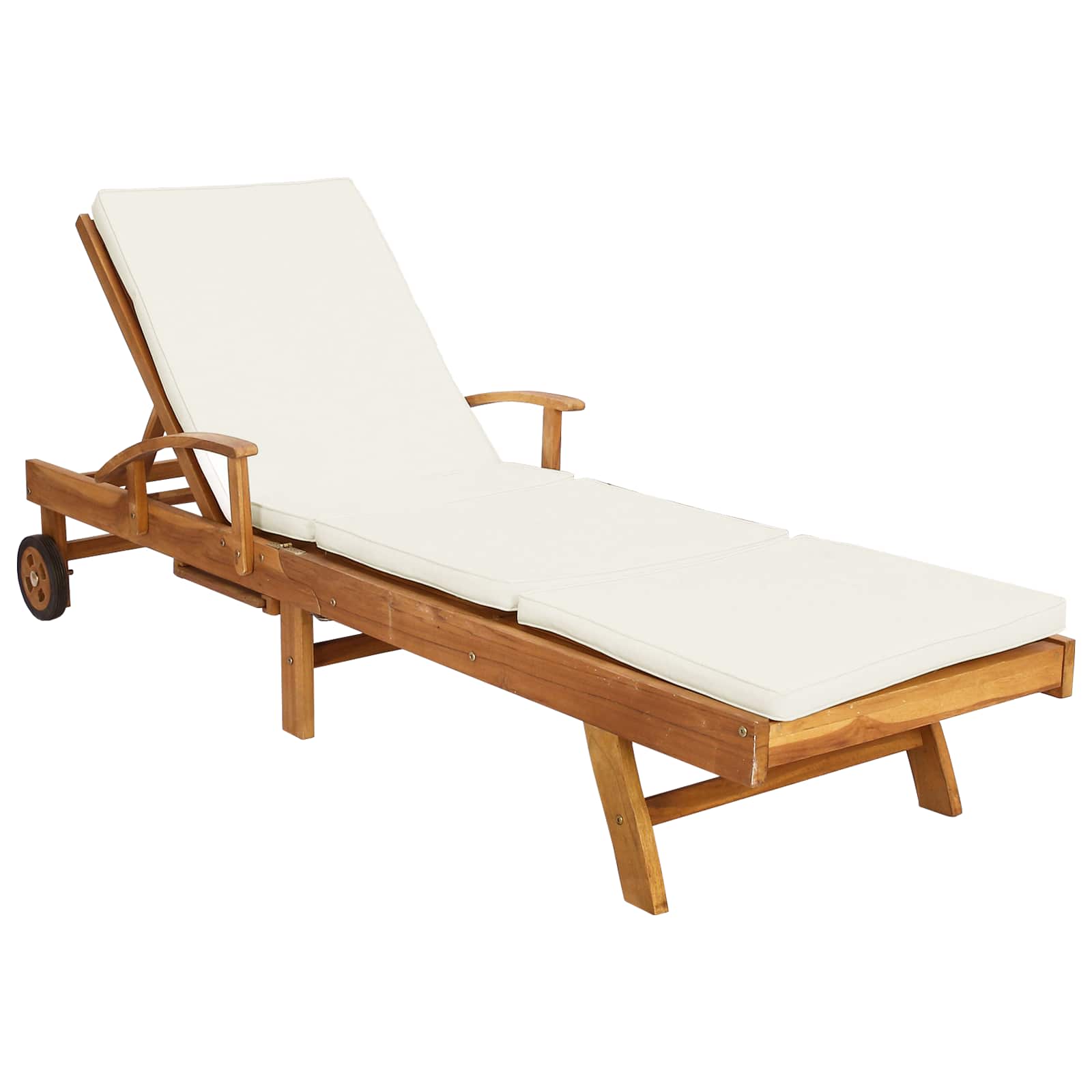 Sonnenliege mit Kissen Massivholz Teak Braun und Creme