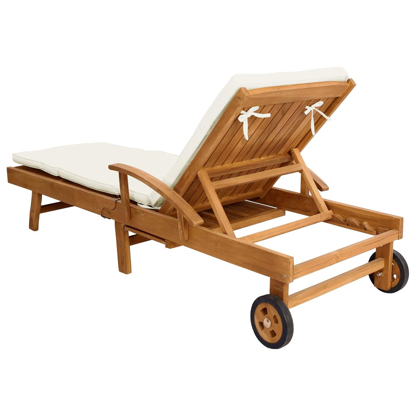 Sonnenliege mit Kissen Massivholz Teak Braun und Creme