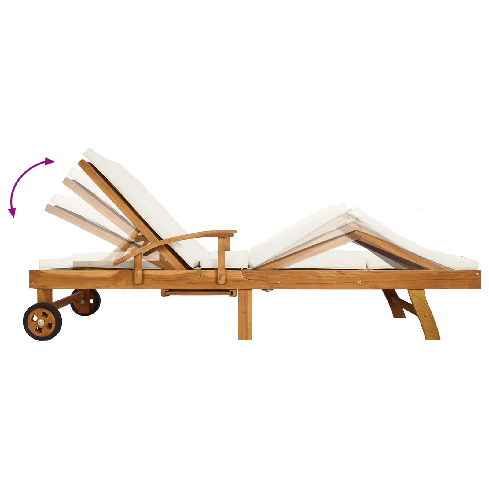 Sonnenliege mit Kissen Massivholz Teak Braun und Creme