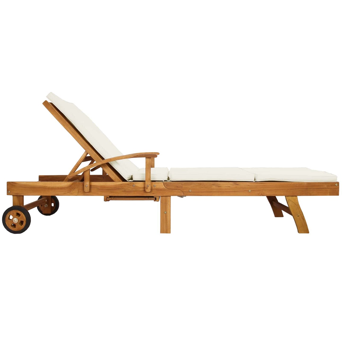 Sonnenliege mit Kissen Massivholz Teak Braun und Creme