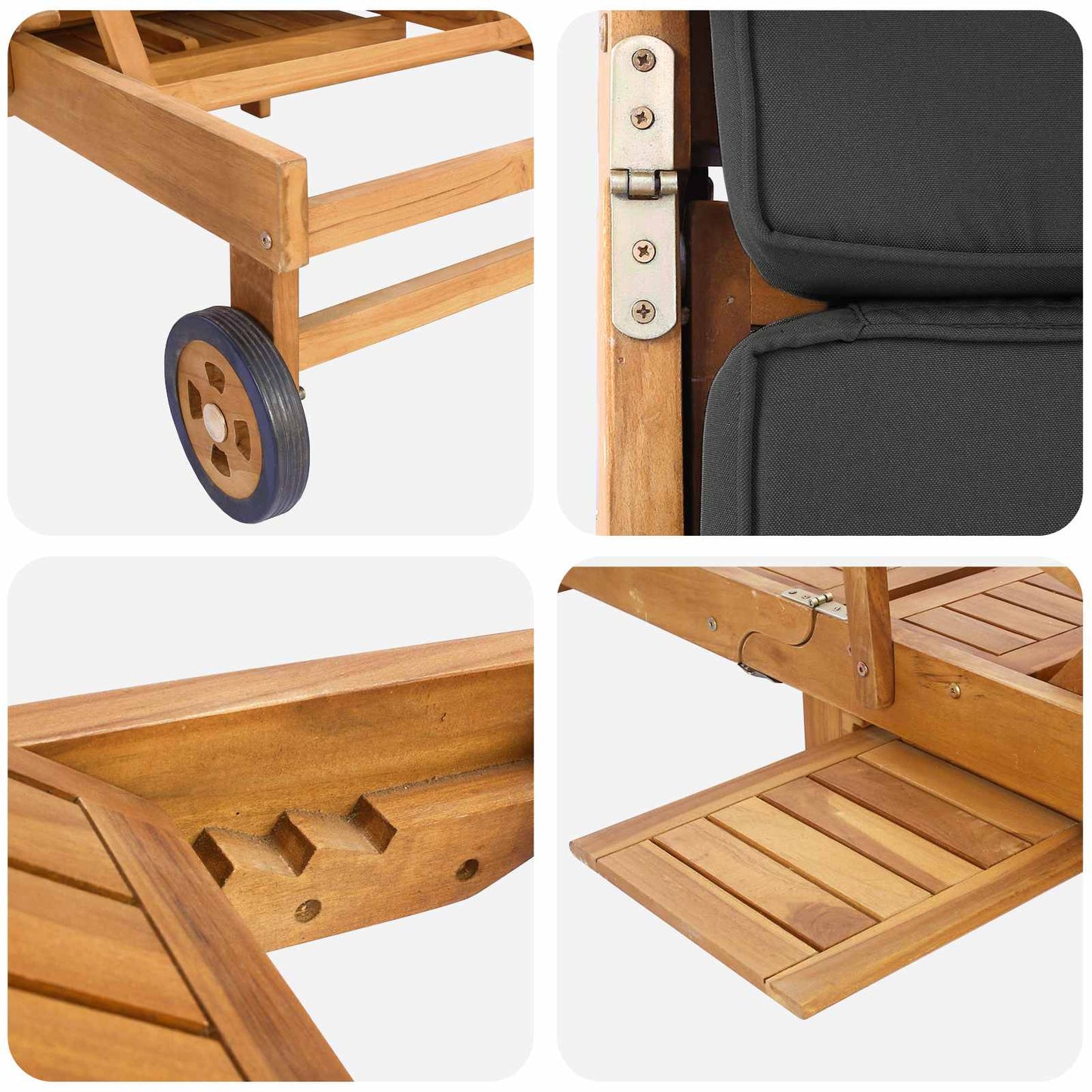 Sonnenliege mit Kissen Massivholz Teak Braun und Dunkelgrau