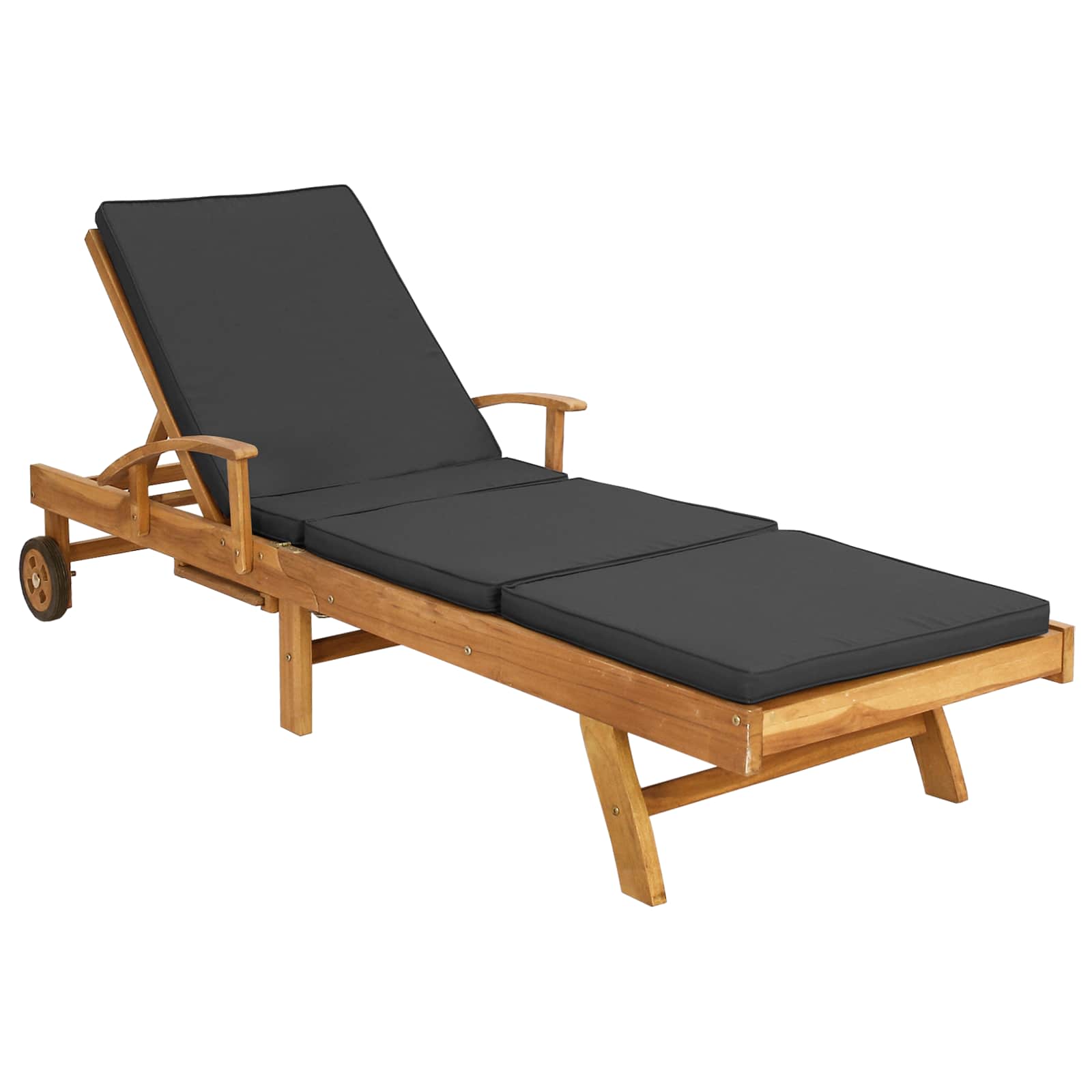 Sonnenliege mit Kissen Massivholz Teak Braun und Dunkelgrau