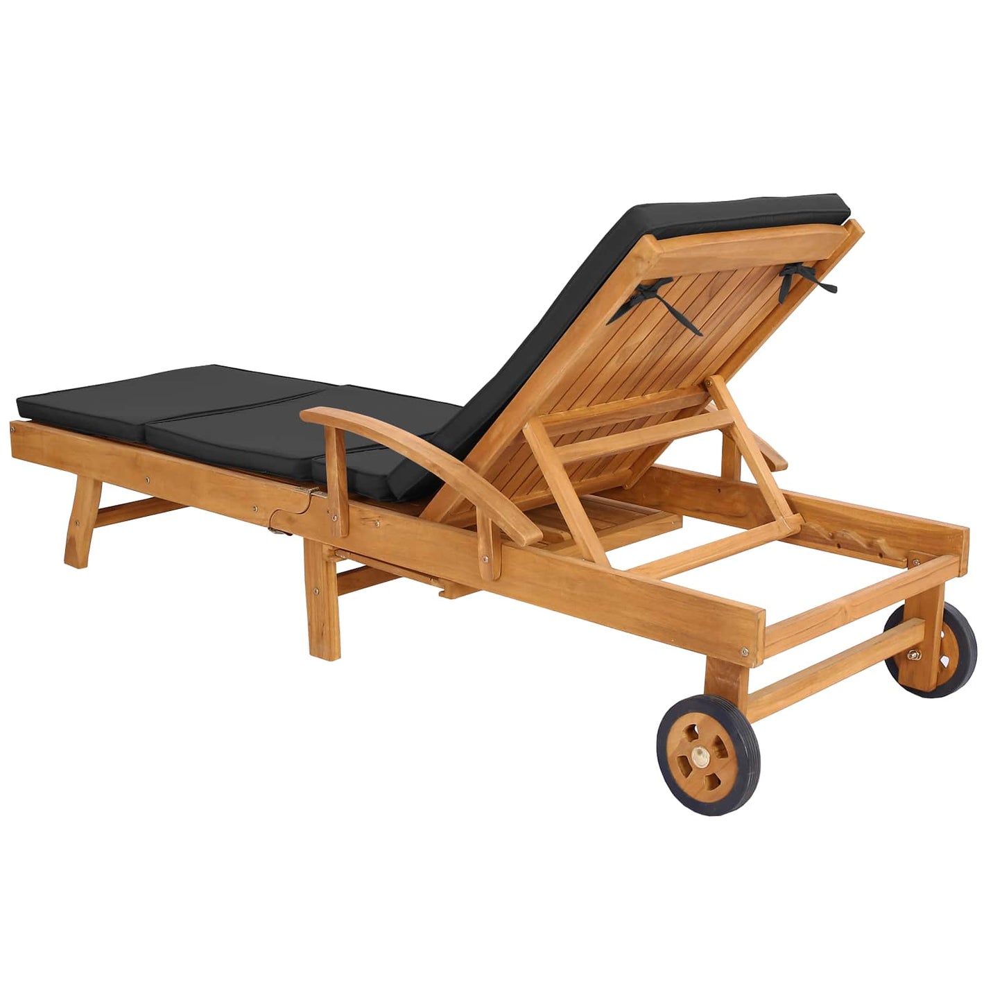 Sonnenliege mit Kissen Massivholz Teak Braun und Dunkelgrau