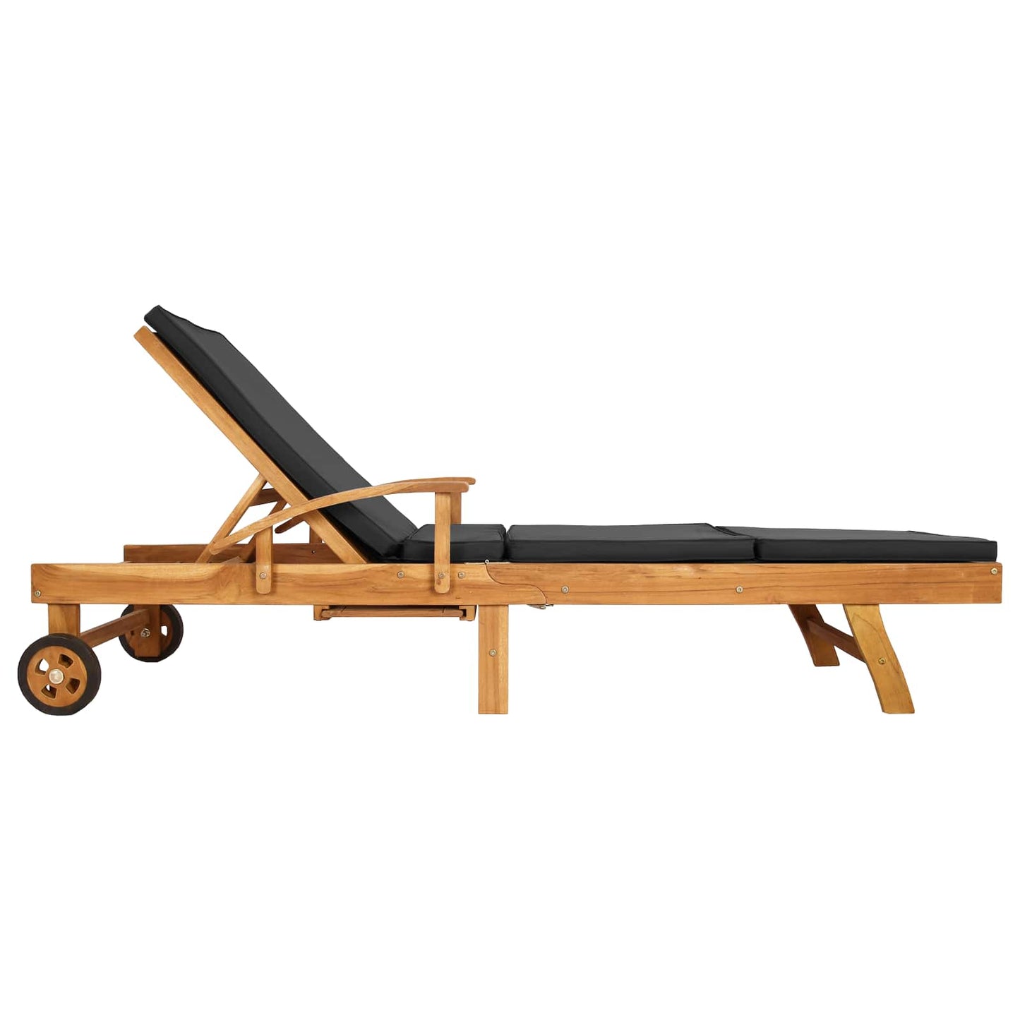 Sonnenliege mit Kissen Massivholz Teak Braun und Dunkelgrau