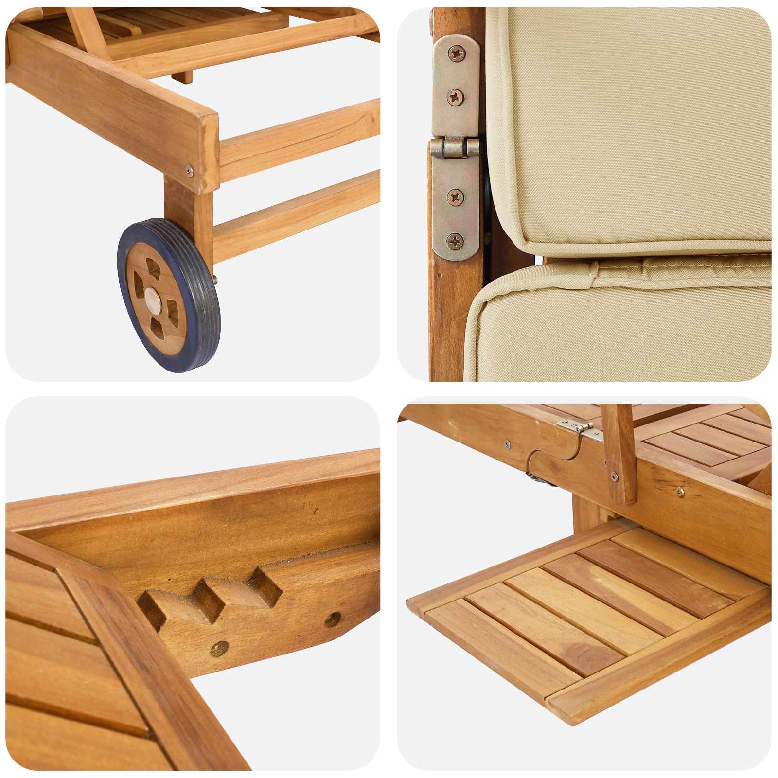 Sonnenliege mit Kissen 100% Polyester mit solidem Teak